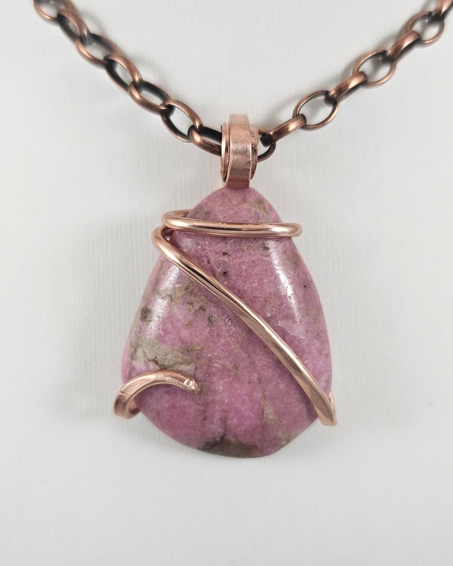 Rhodonite Handmade Stone Pendant Wrapped in Copper