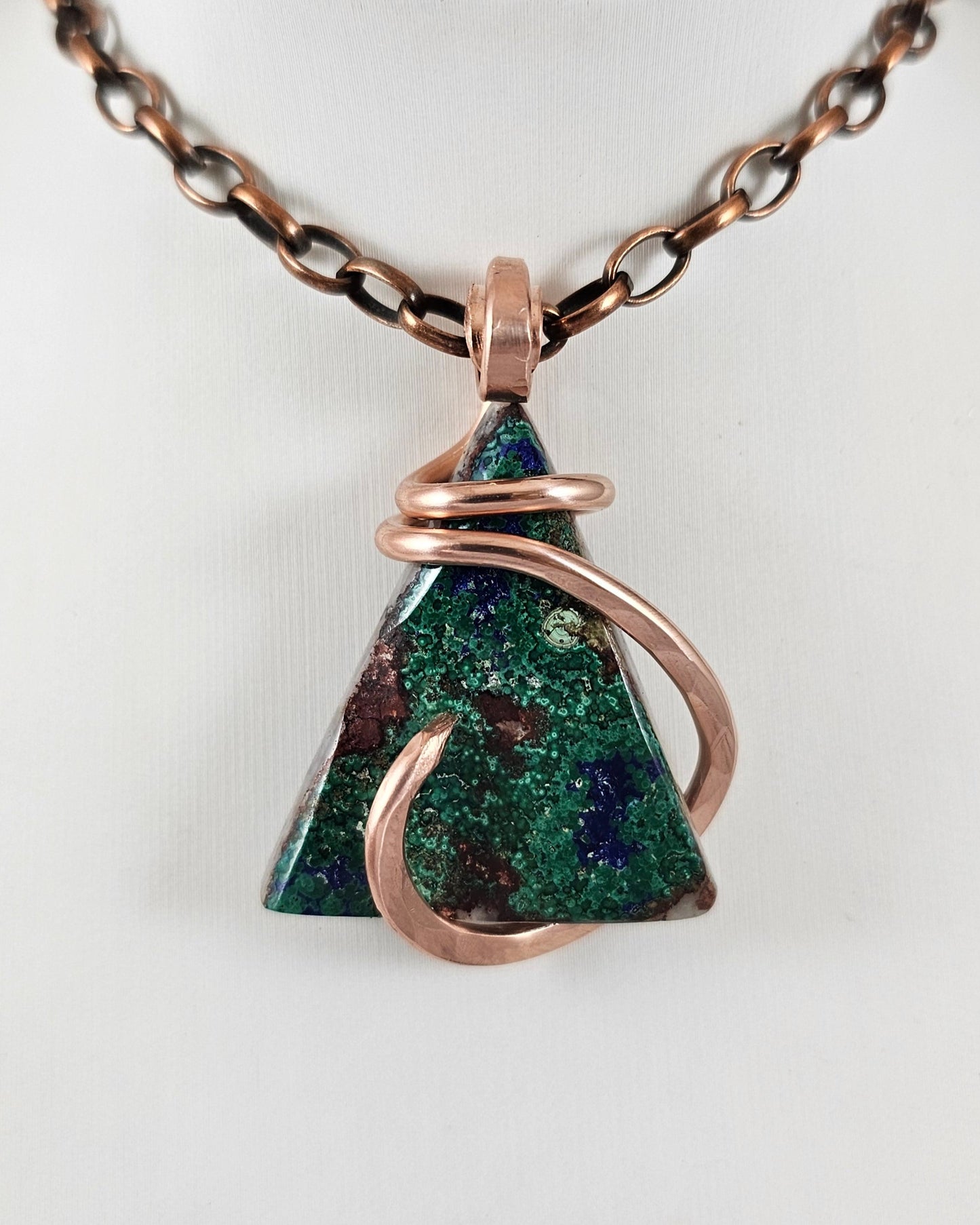 Azurite and Malachite Handmade Stone Pendant Wrapped in Copper