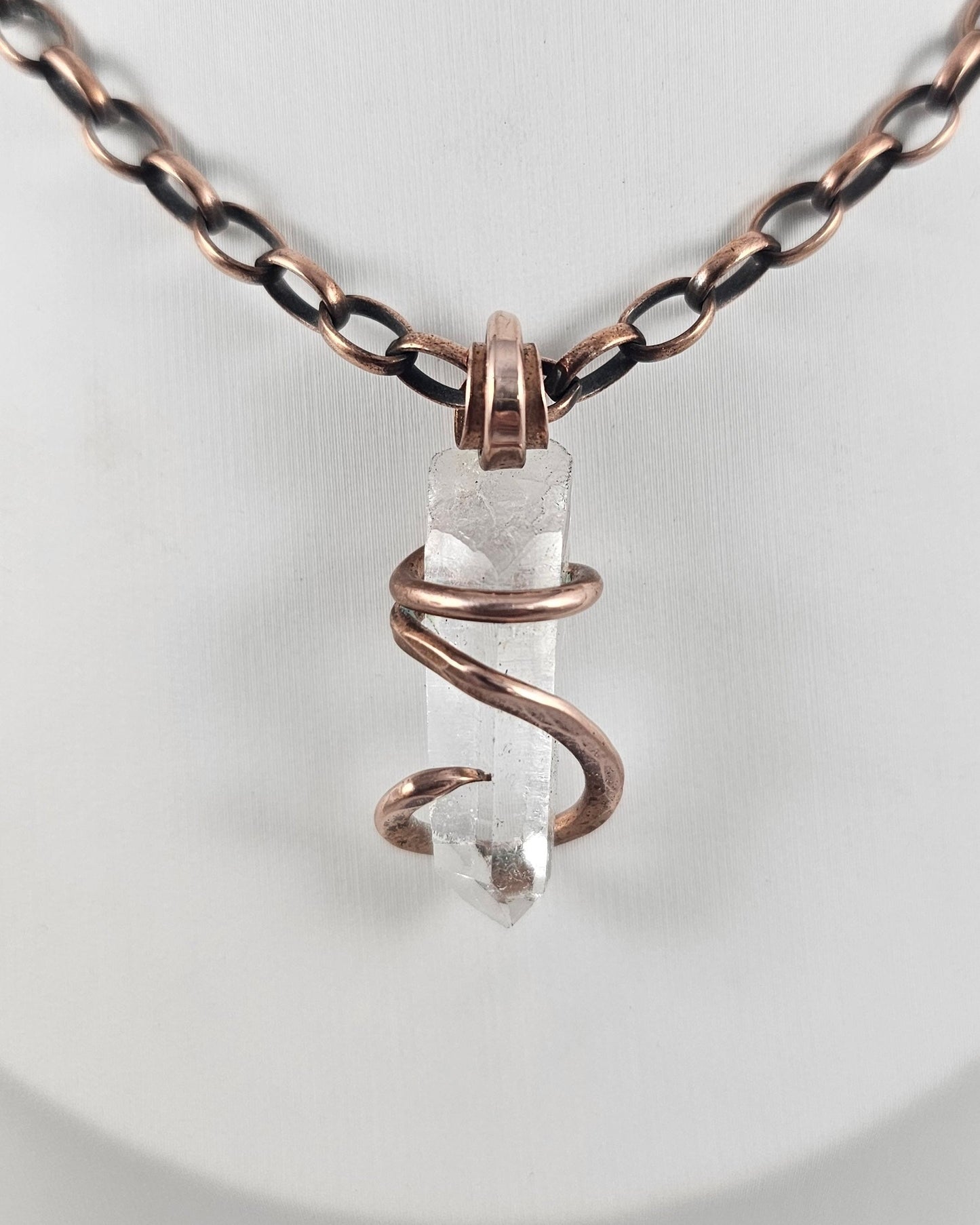 Clear Quartz Point Handmade Crystal Pendant Wrapped in Copper