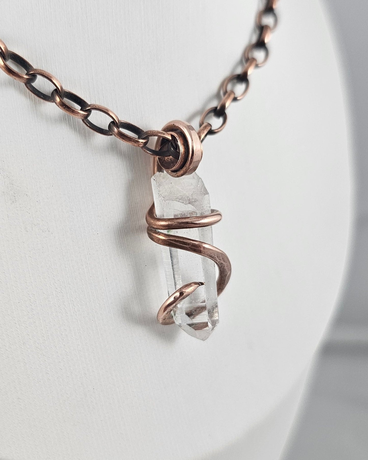 Clear Quartz Point Handmade Crystal Pendant Wrapped in Copper
