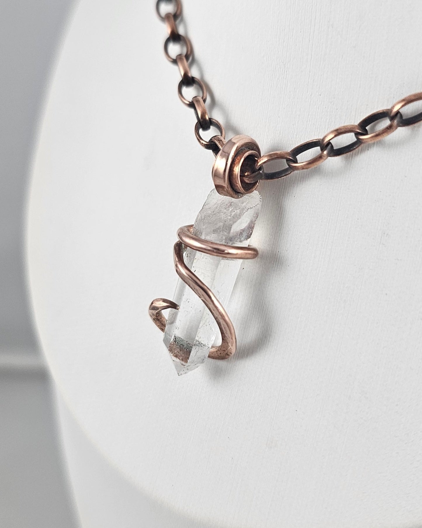 Clear Quartz Point Handmade Crystal Pendant Wrapped in Copper
