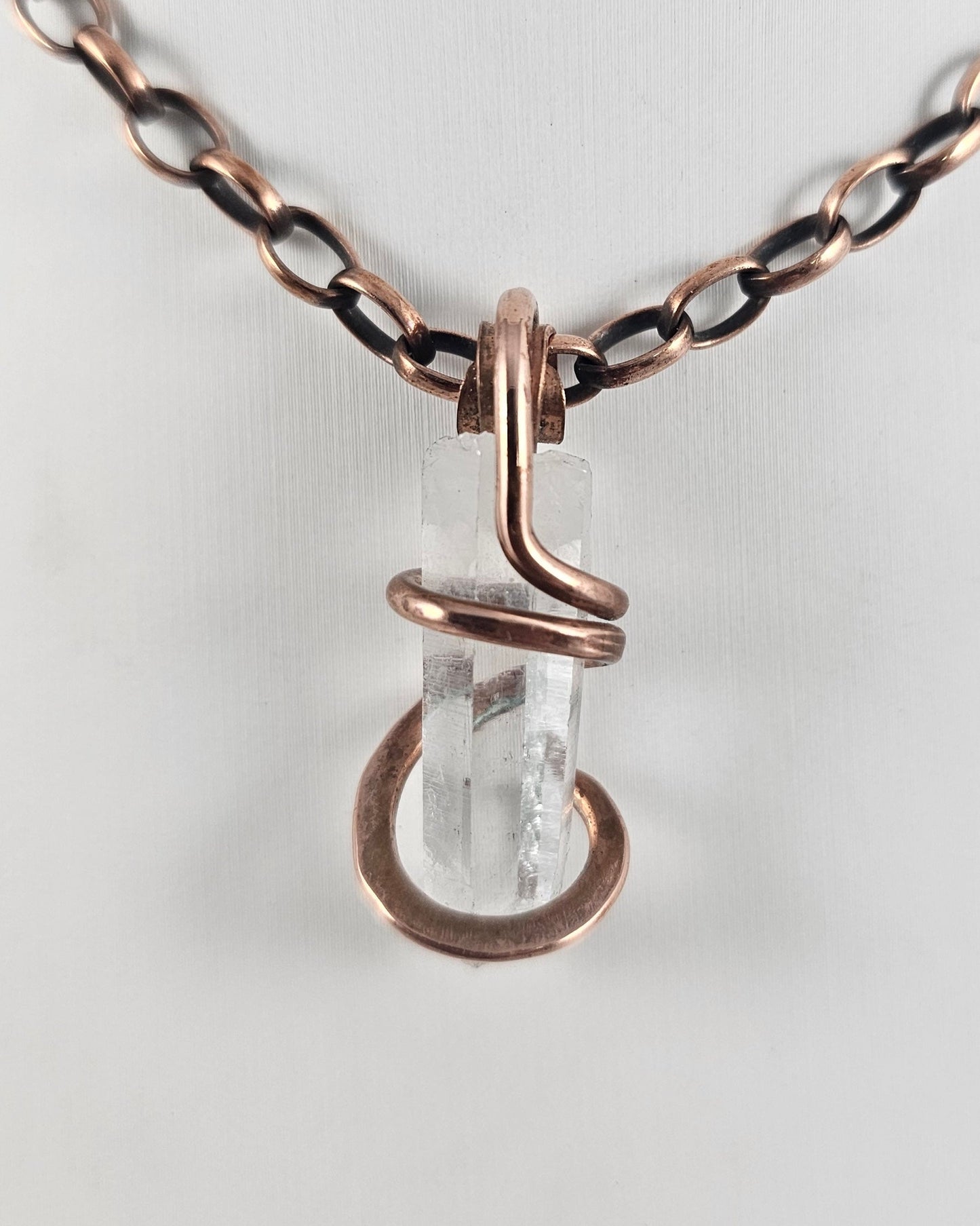 Clear Quartz Point Handmade Crystal Pendant Wrapped in Copper