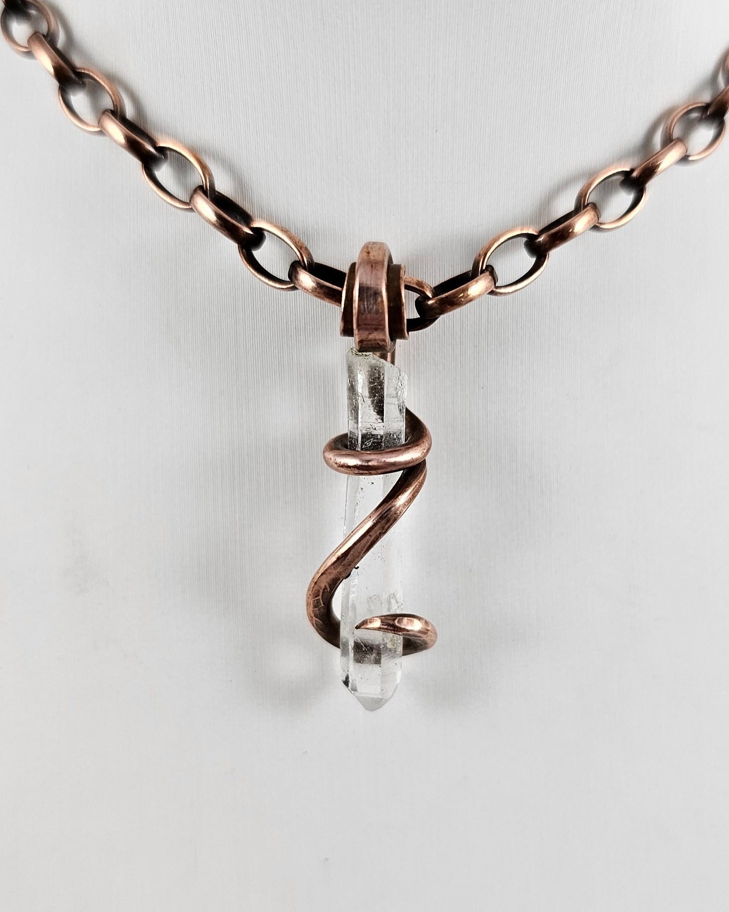 Clear Quartz Point Handmade Crystal Pendant Wrapped in Copper