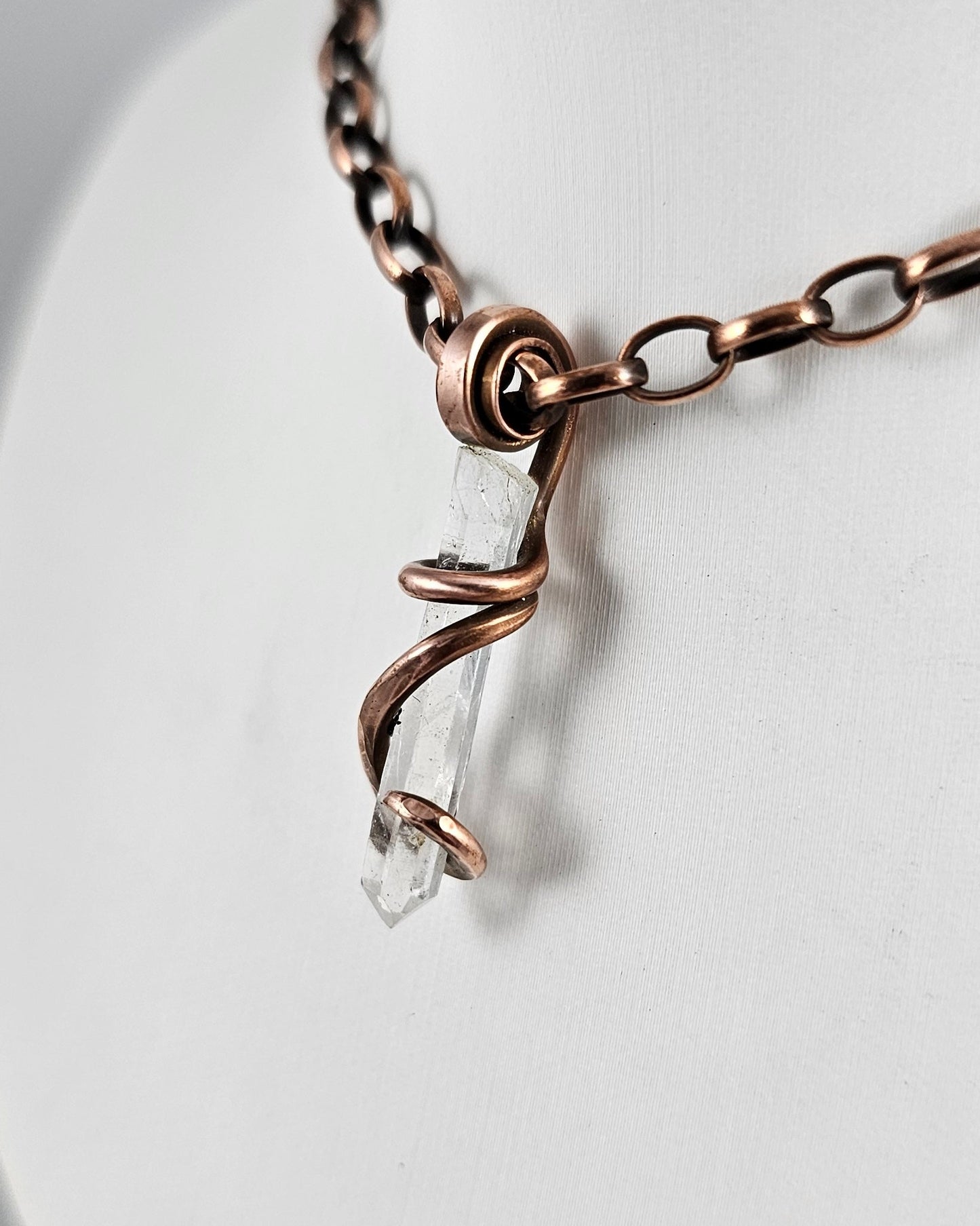 Clear Quartz Point Handmade Crystal Pendant Wrapped in Copper