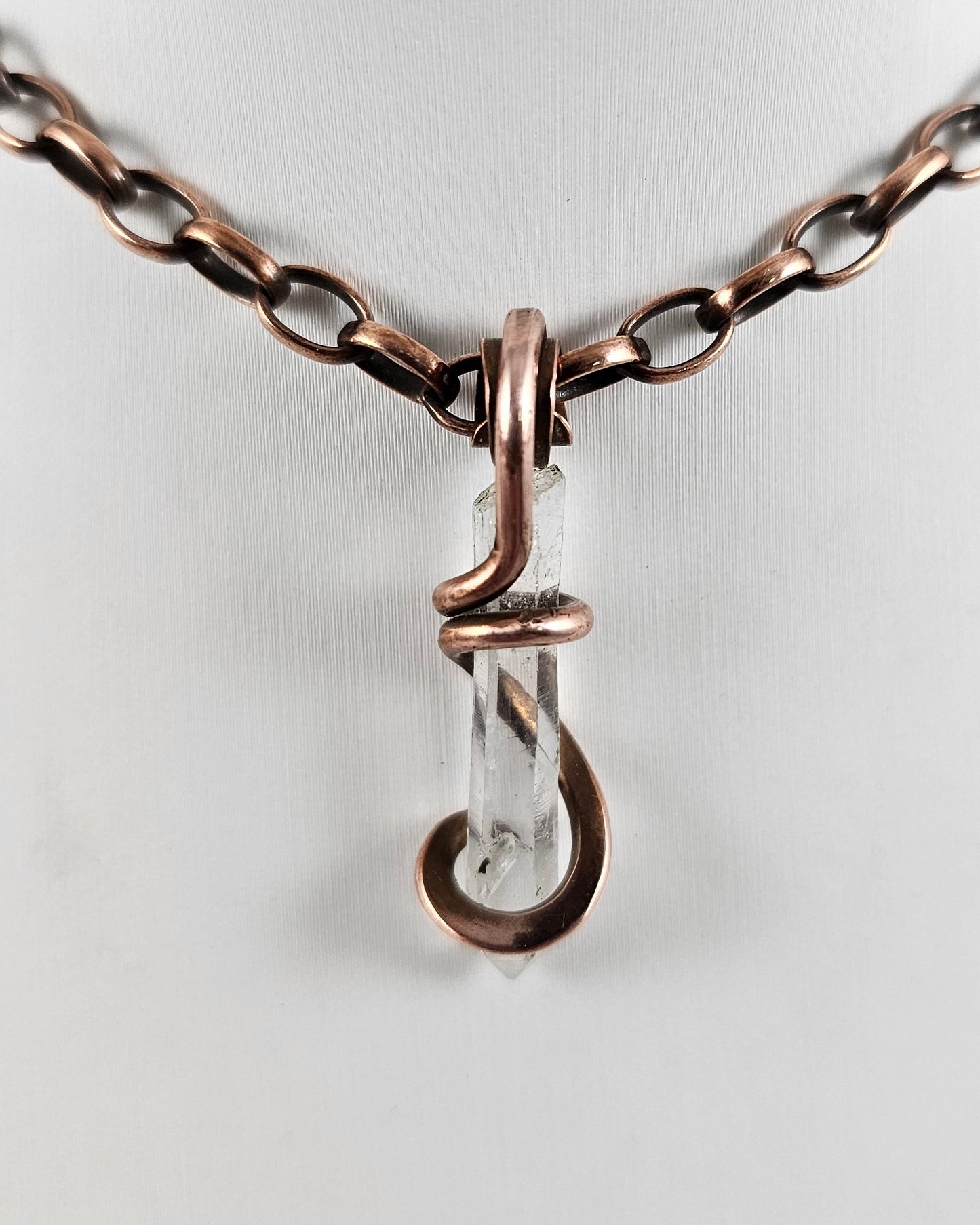 Clear Quartz Point Handmade Crystal Pendant Wrapped in Copper