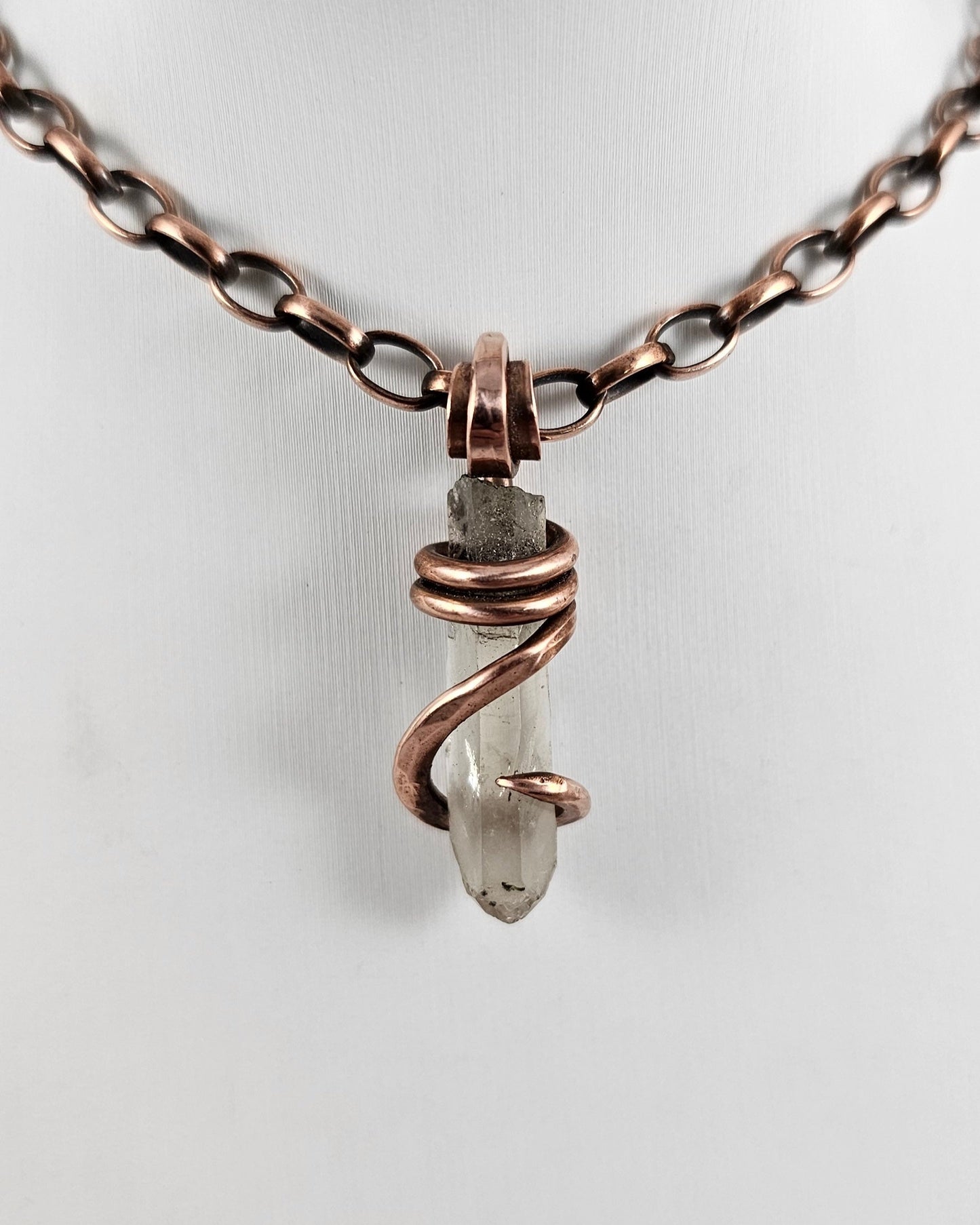 Clear Quartz Point Handmade Crystal Pendant Wrapped in Copper
