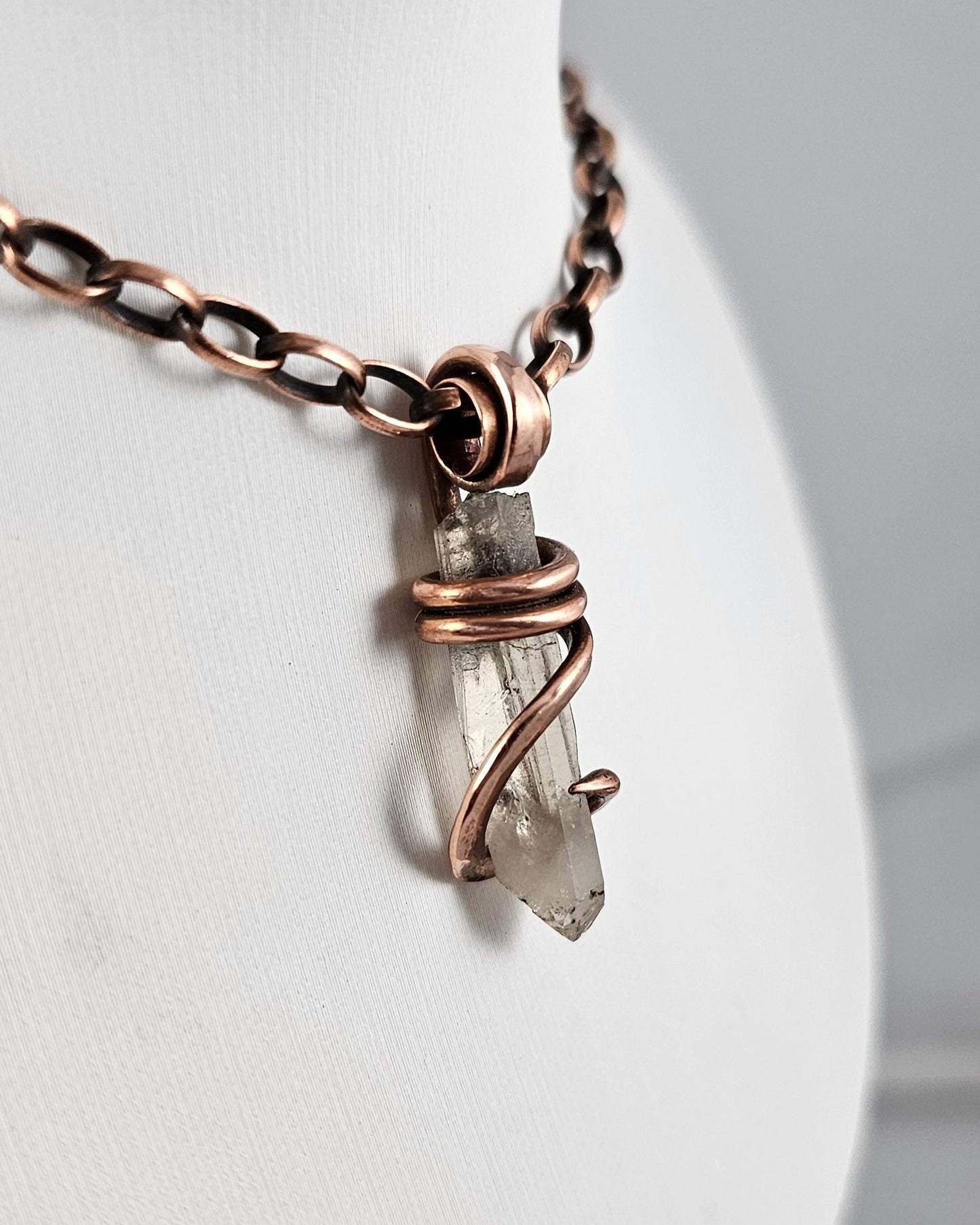 Clear Quartz Point Handmade Crystal Pendant Wrapped in Copper