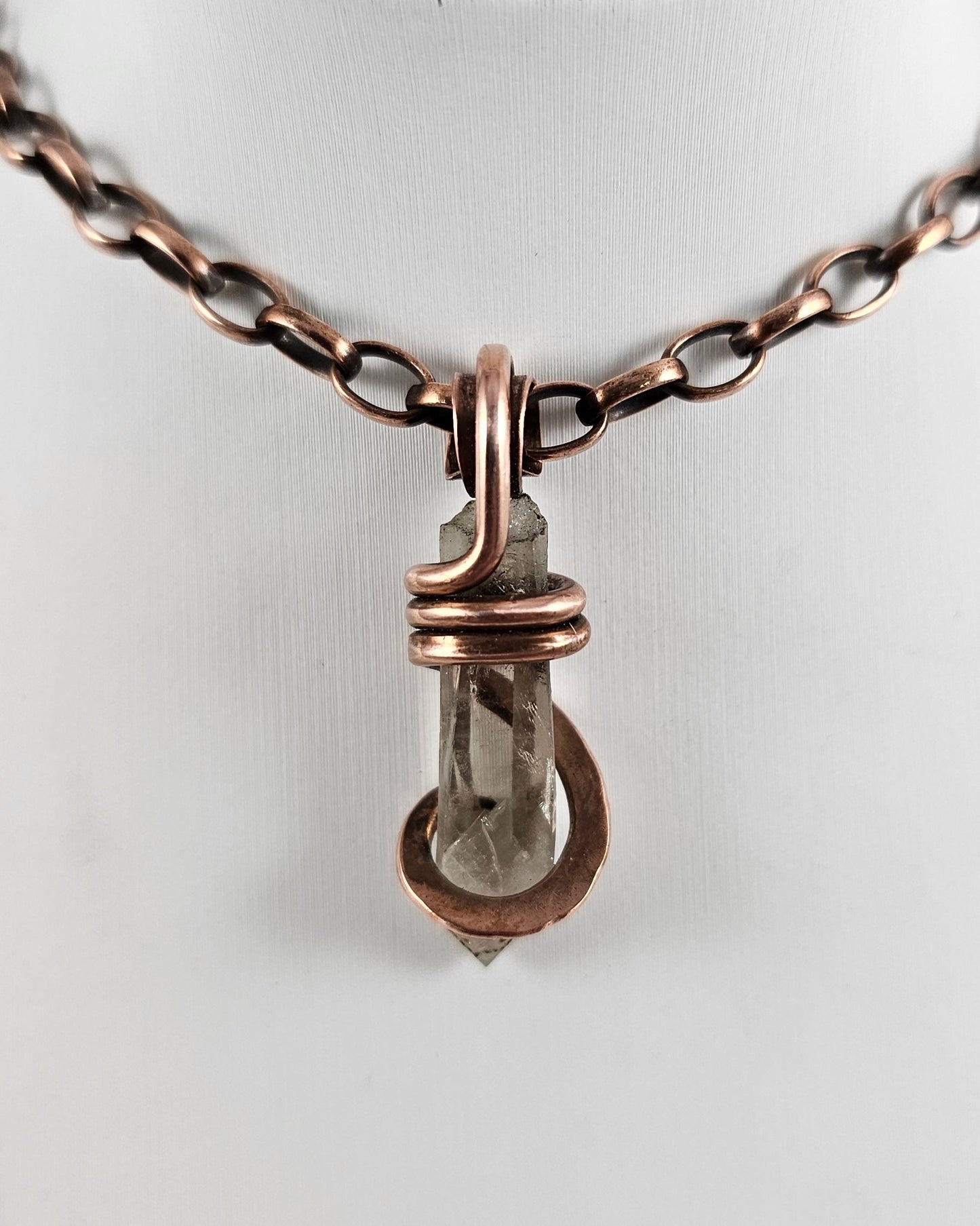 Clear Quartz Point Handmade Crystal Pendant Wrapped in Copper
