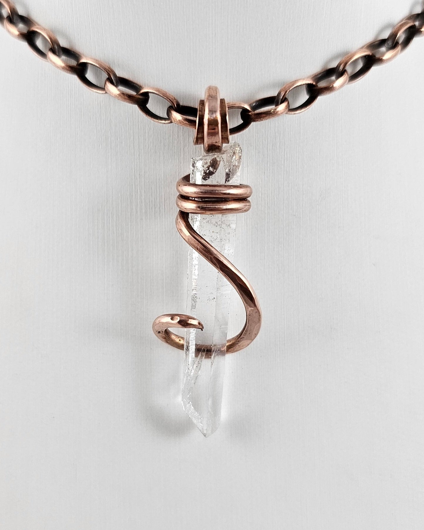 Clear Quartz Point Handmade Crystal Pendant Wrapped in Copper