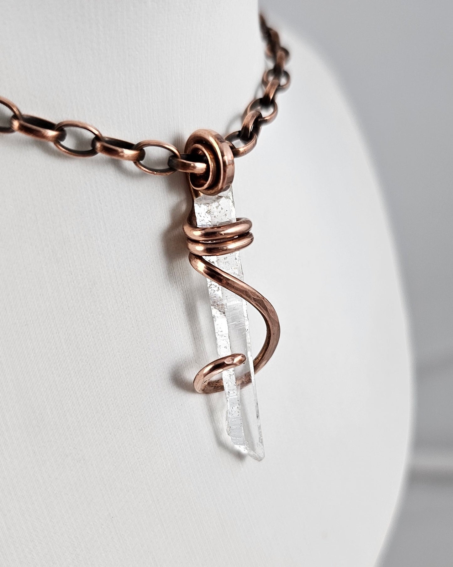 Clear Quartz Point Handmade Crystal Pendant Wrapped in Copper