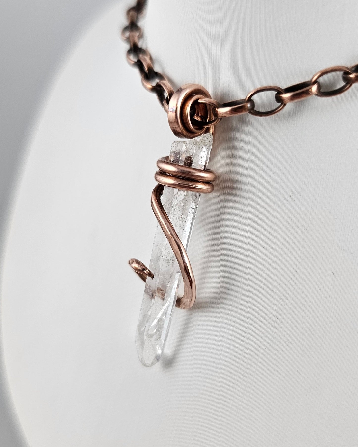 Clear Quartz Point Handmade Crystal Pendant Wrapped in Copper