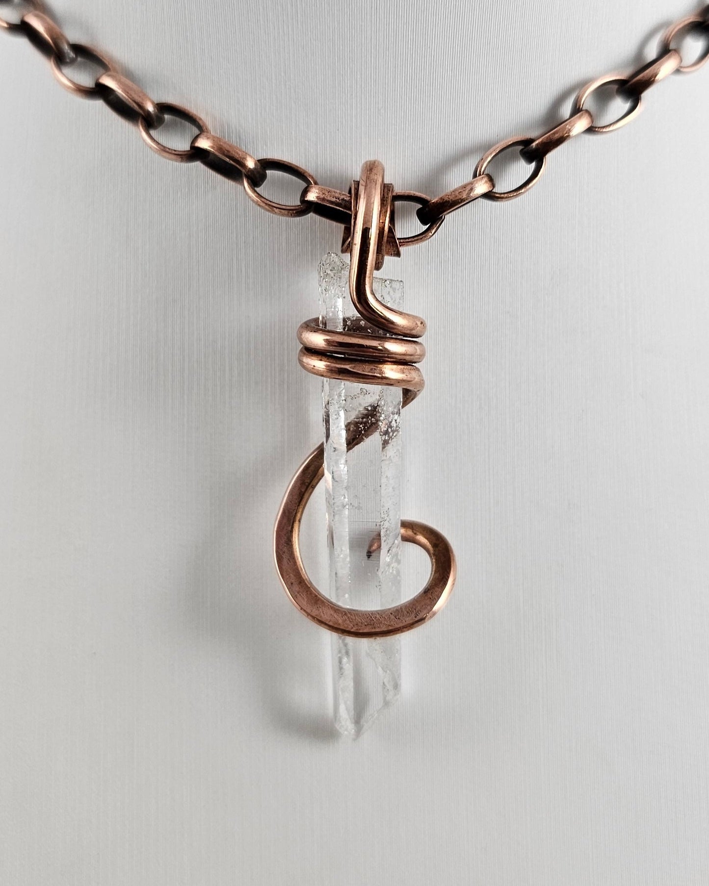 Clear Quartz Point Handmade Crystal Pendant Wrapped in Copper