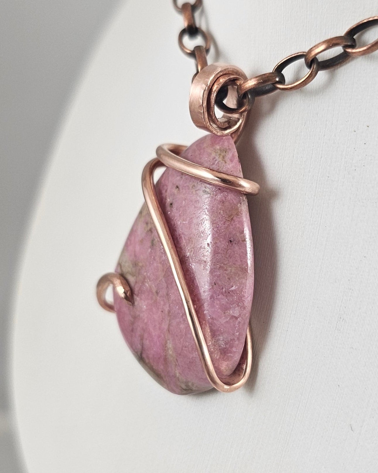 Rhodonite Handmade Stone Pendant Wrapped in Copper