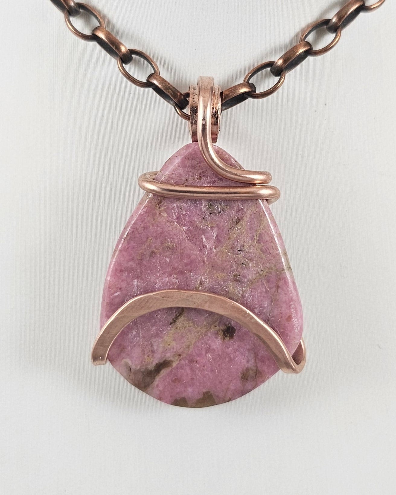 Rhodonite Handmade Stone Pendant Wrapped in Copper