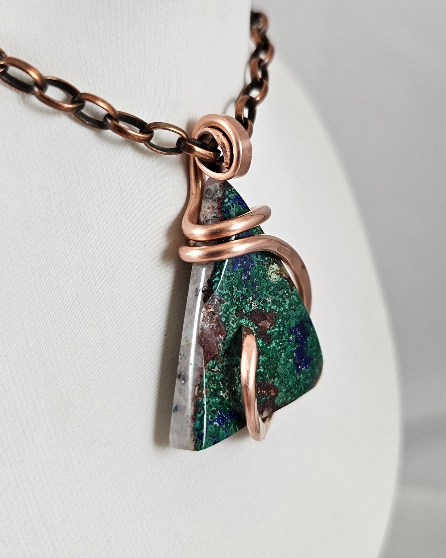 Azurite and Malachite Handmade Stone Pendant Wrapped in Copper
