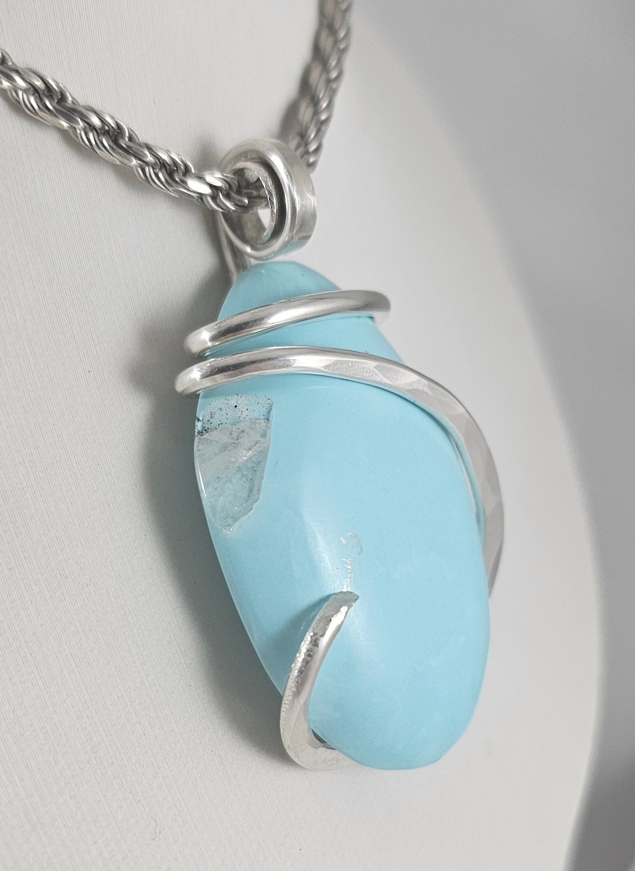 Sleeping Beauty Turquoise Handmade Stone Pendant Wrapped in Silver
