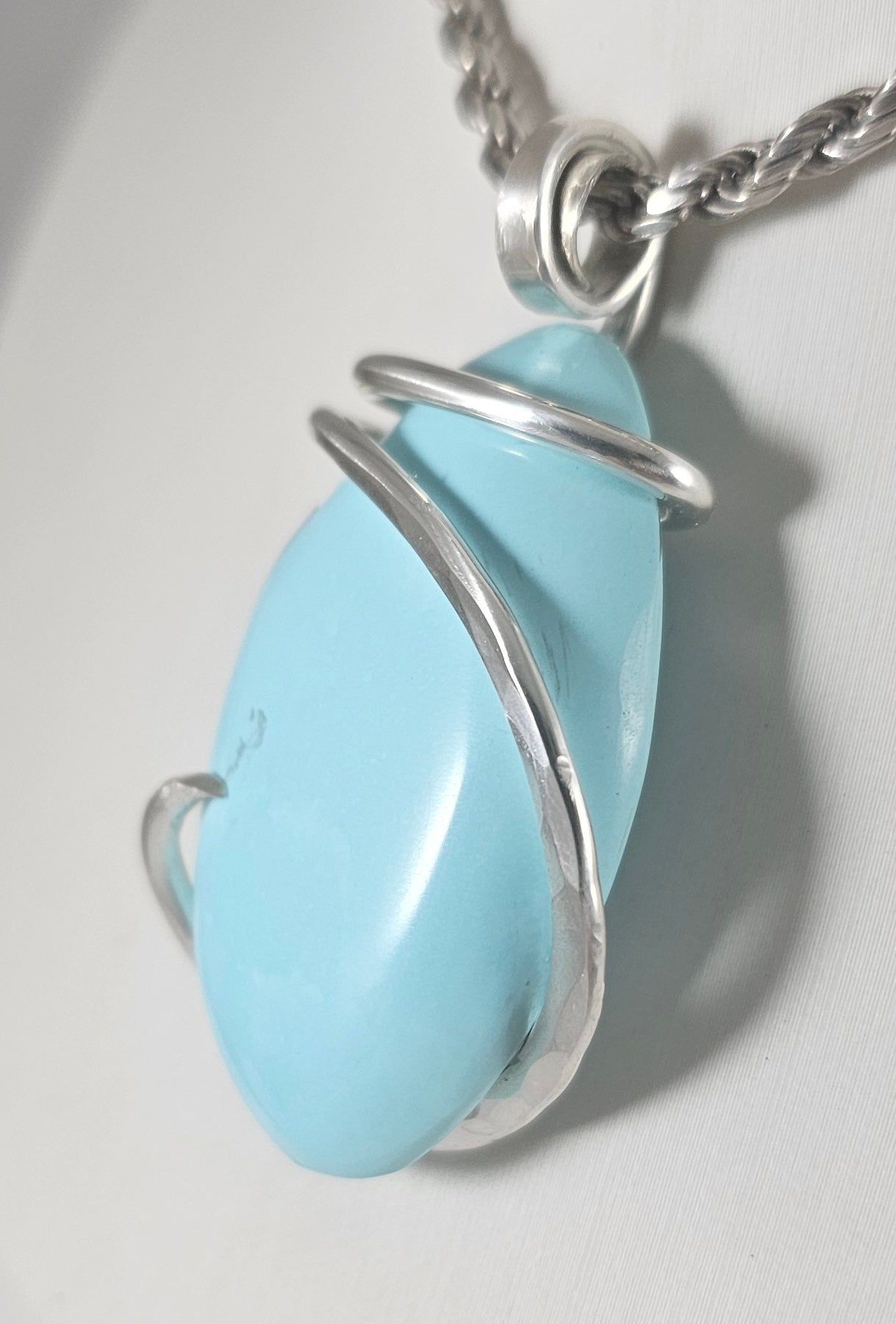 Sleeping Beauty Turquoise Handmade Stone Pendant Wrapped in Silver