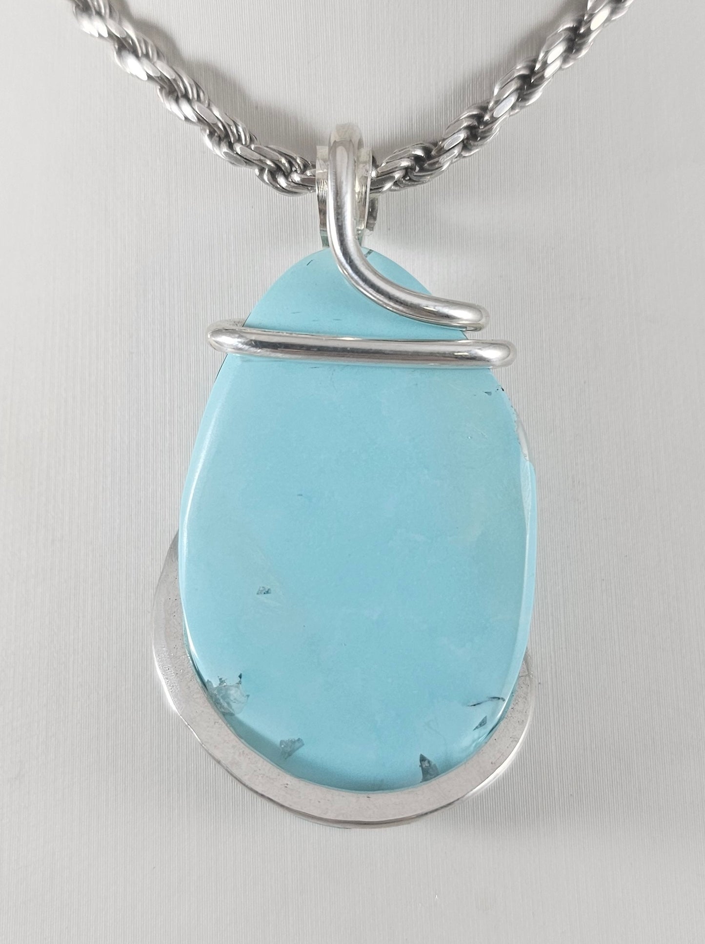 Sleeping Beauty Turquoise Handmade Stone Pendant Wrapped in Silver