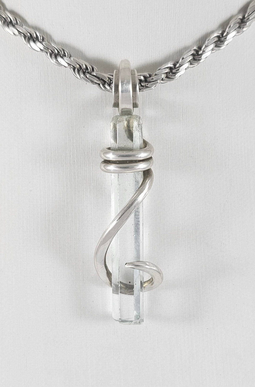 Aquamarine Handmade Crystal Pendant Wrapped in Silver