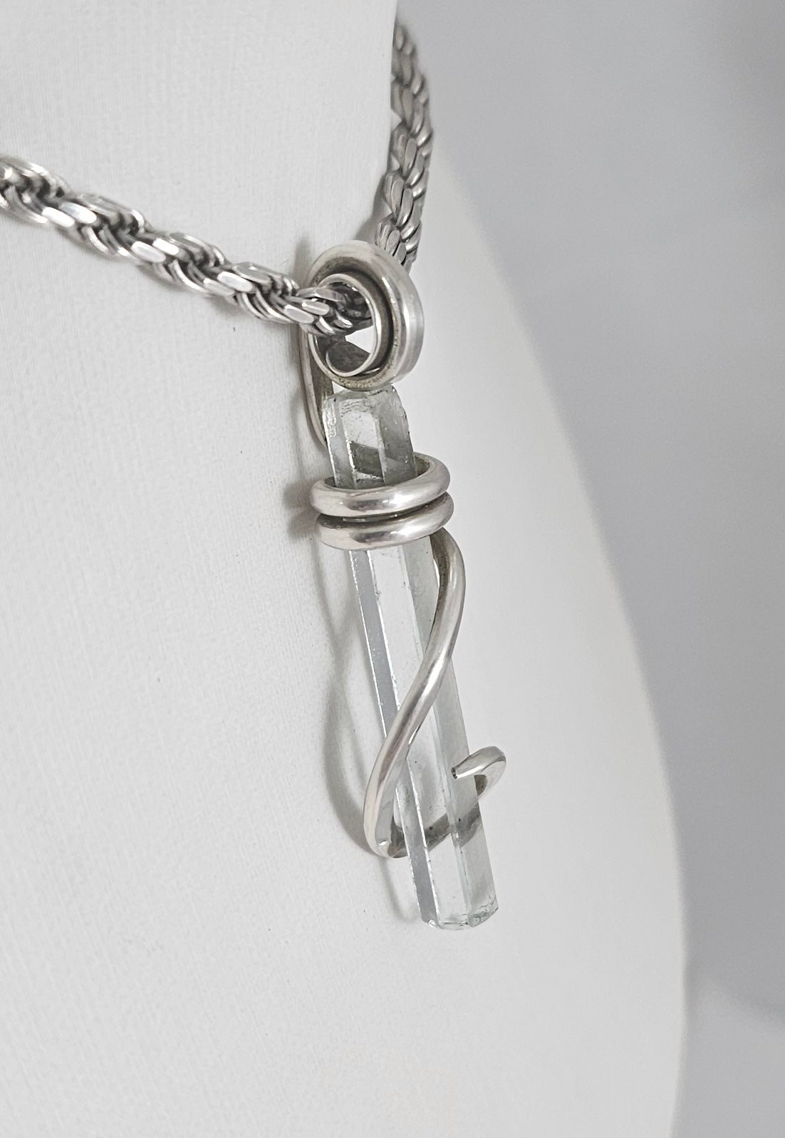 Aquamarine Handmade Crystal Pendant Wrapped in Silver