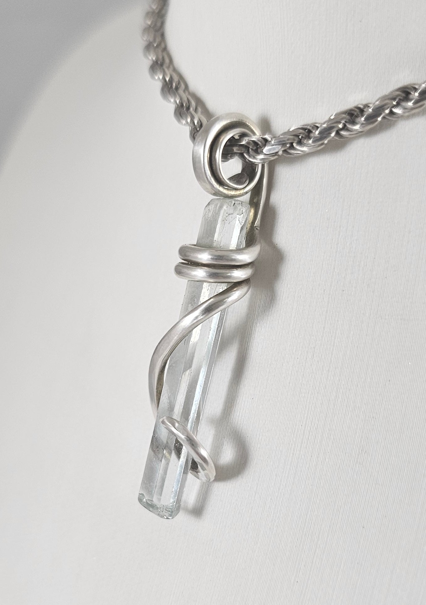 Aquamarine Handmade Crystal Pendant Wrapped in Silver