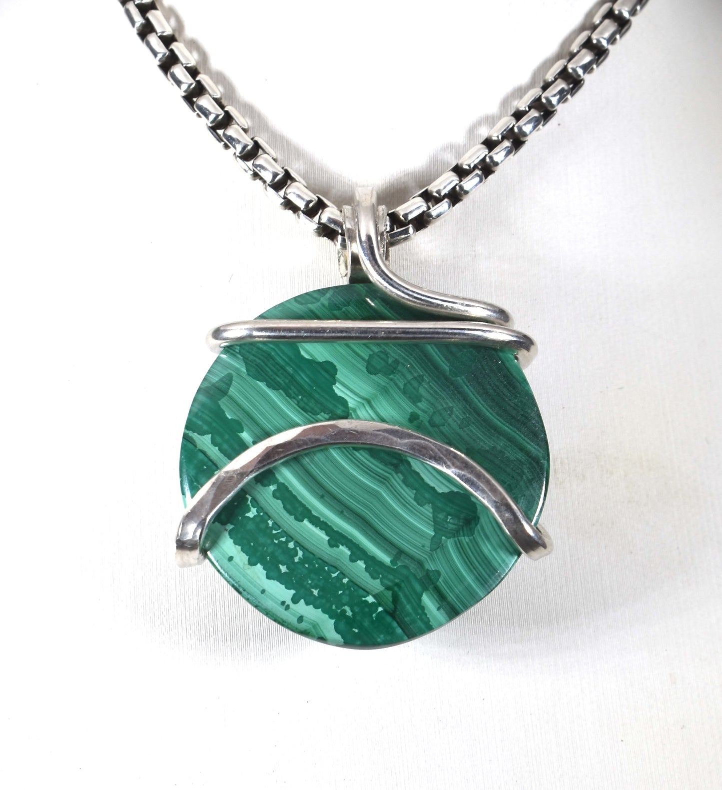 Malachite Pendant Necklace 925 Sterling Silver