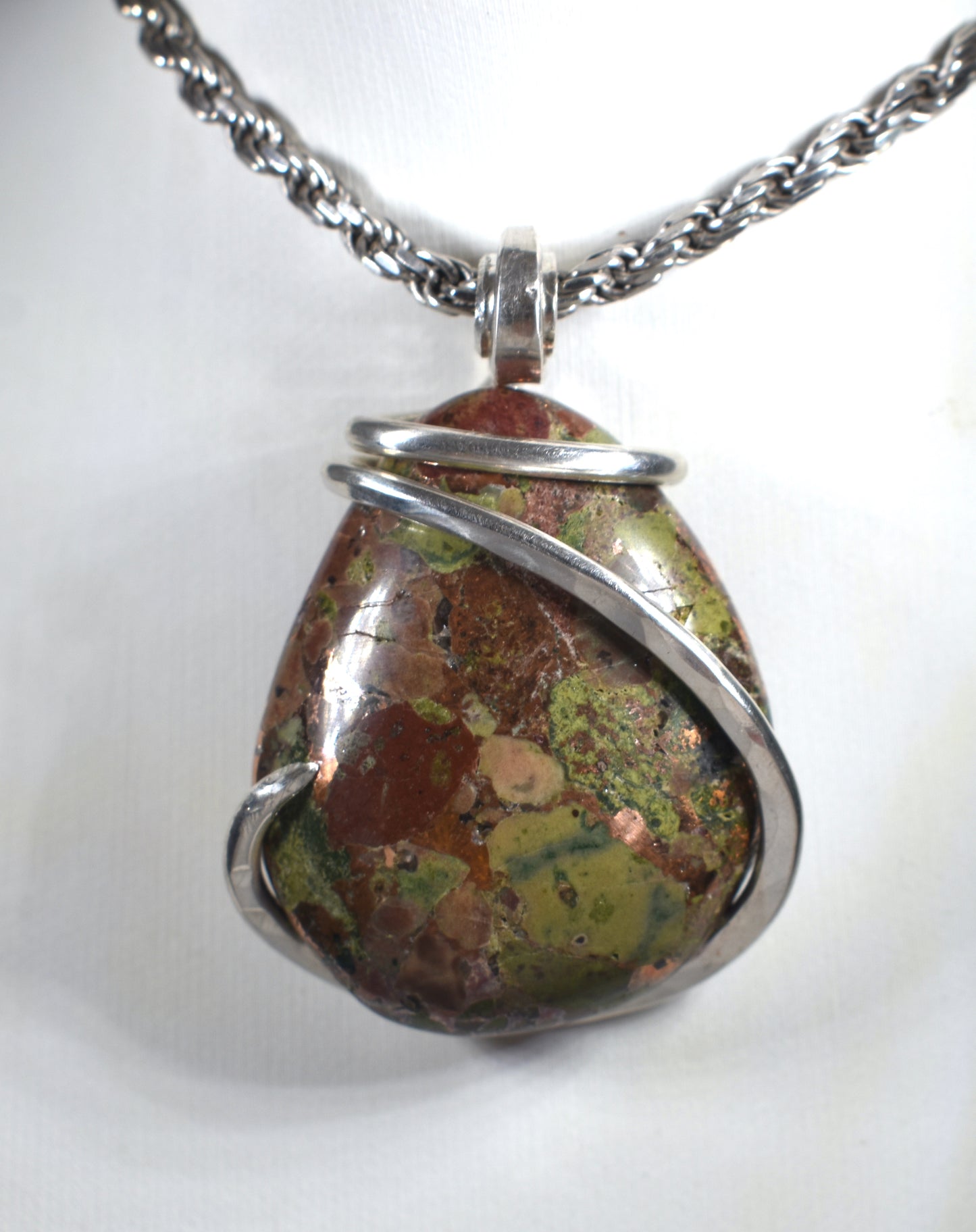 Copper in Matrix Handmade Stone Pendant Wrapped in Silver