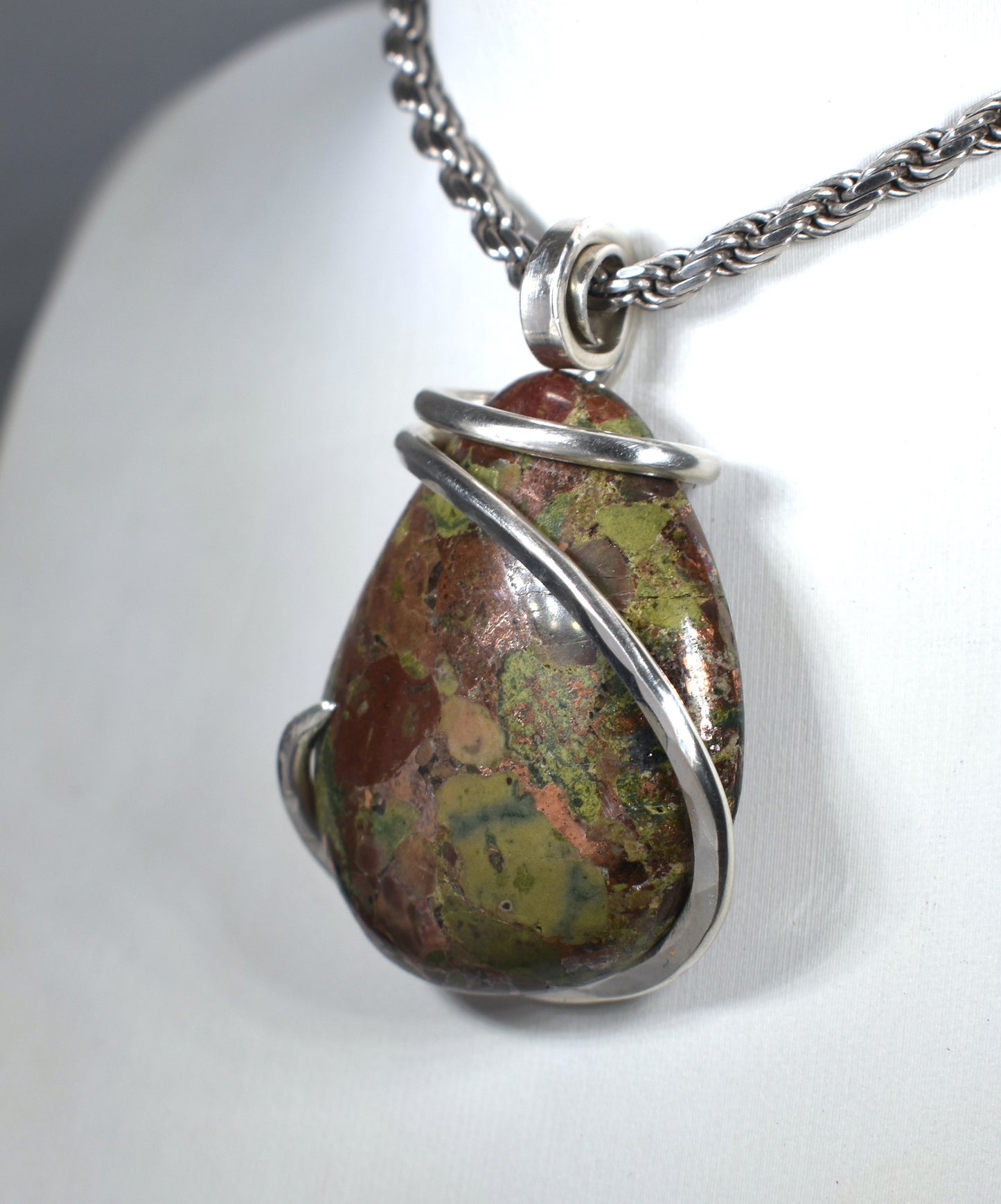 Copper in Matrix Handmade Stone Pendant Wrapped in Silver