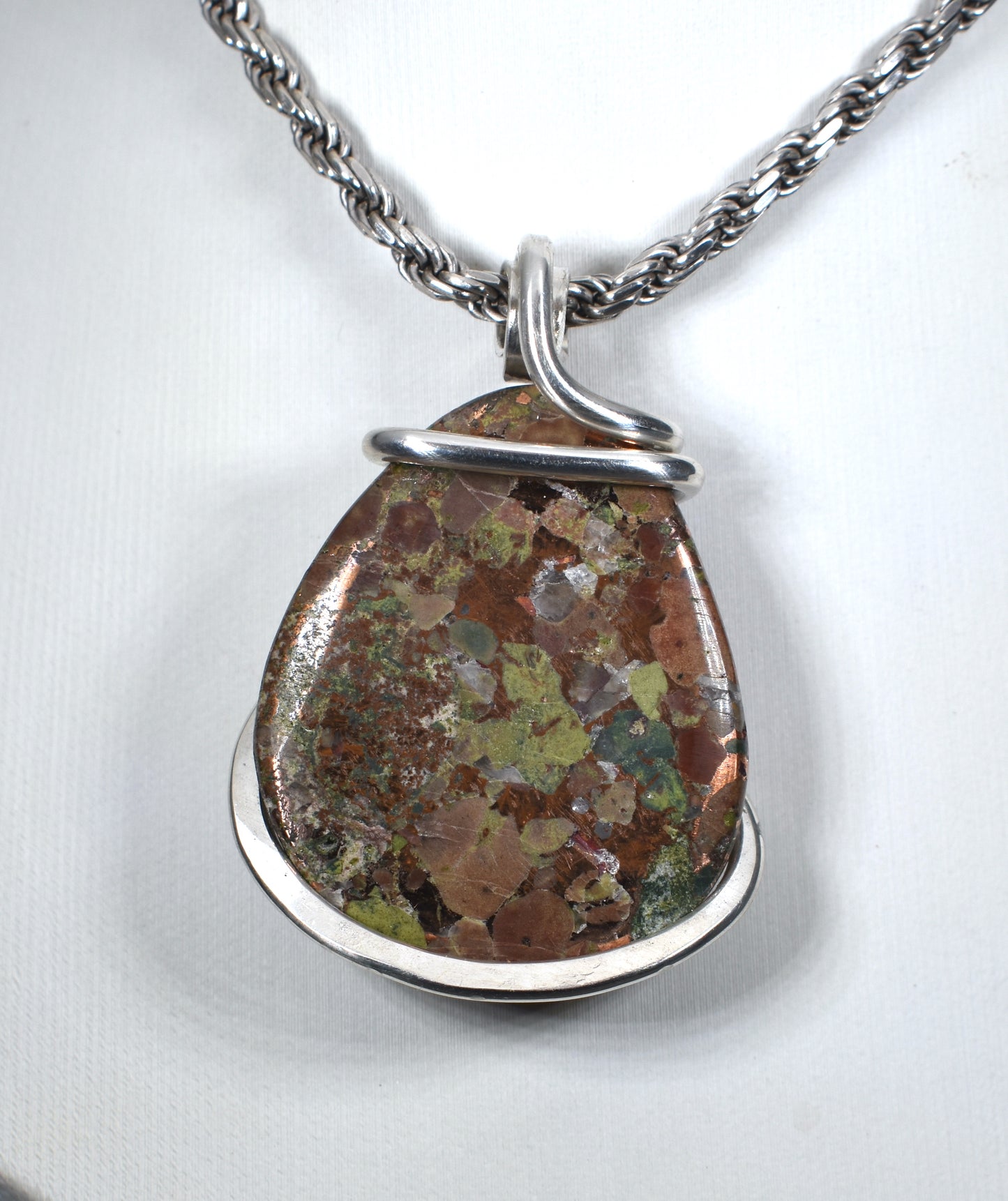 Copper in Matrix Handmade Stone Pendant Wrapped in Silver