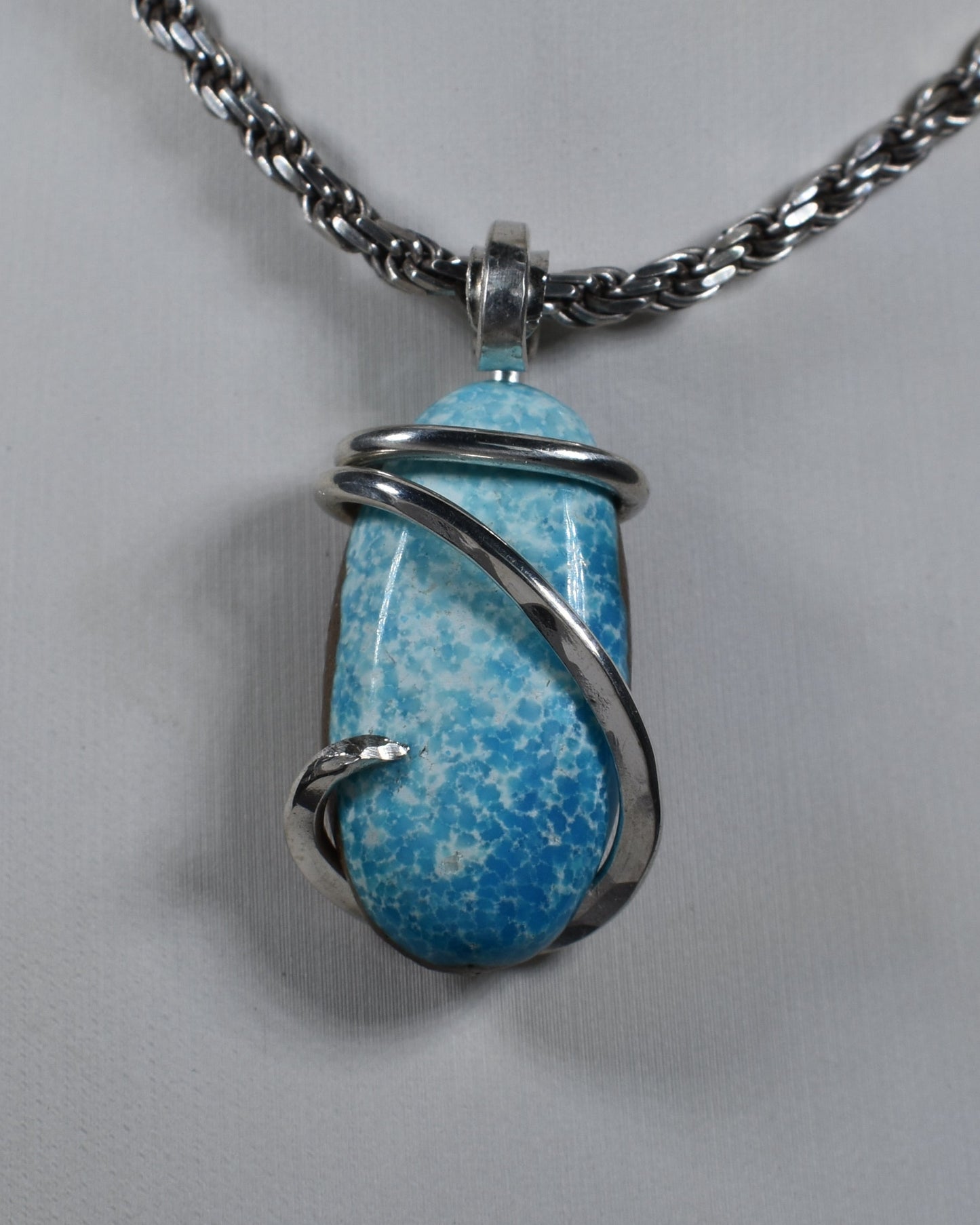 Sleeping Beauty Turquoise Handmade Stone Pendant Wrapped in Silver
