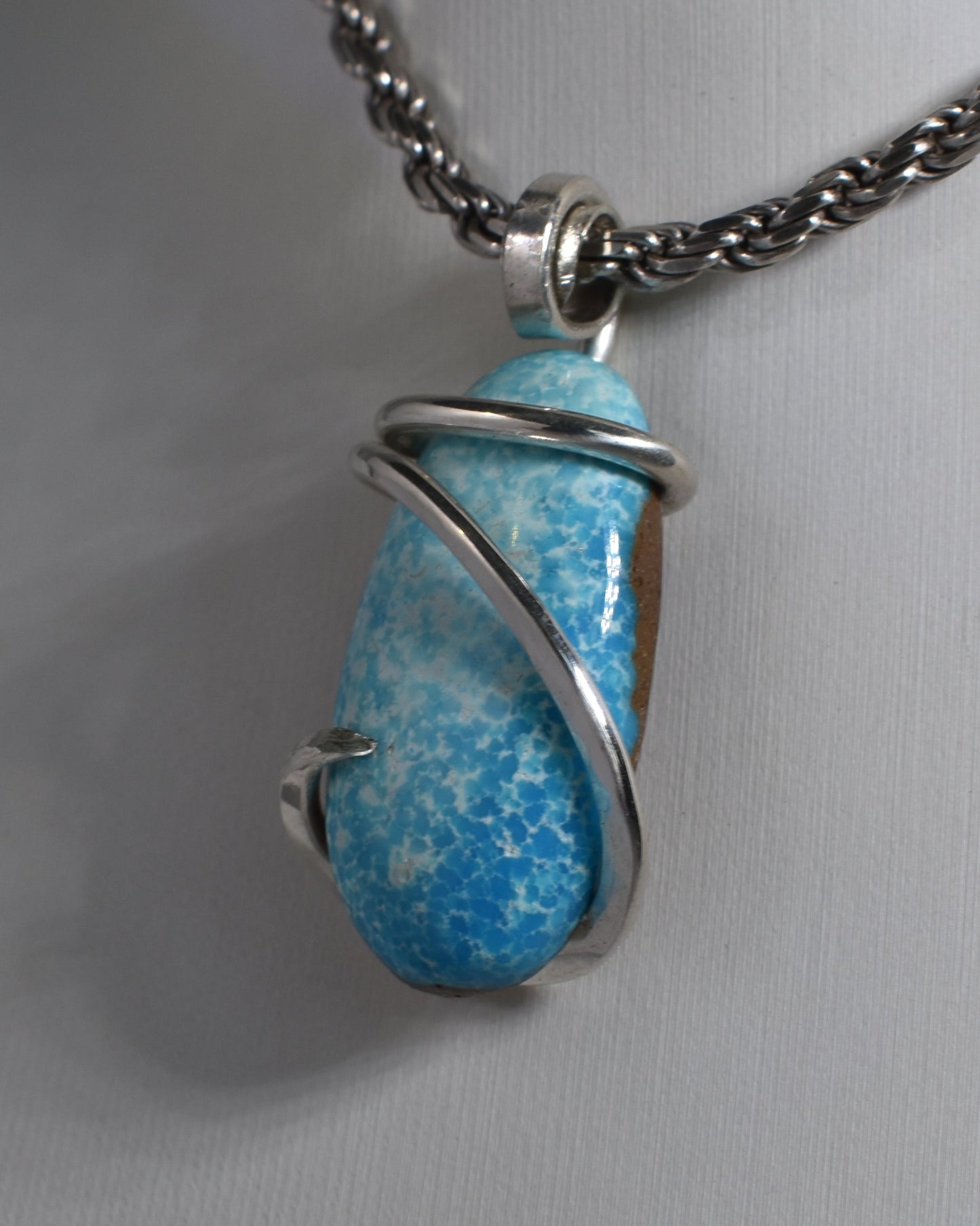 Sleeping Beauty Turquoise Handmade Stone Pendant Wrapped in Silver