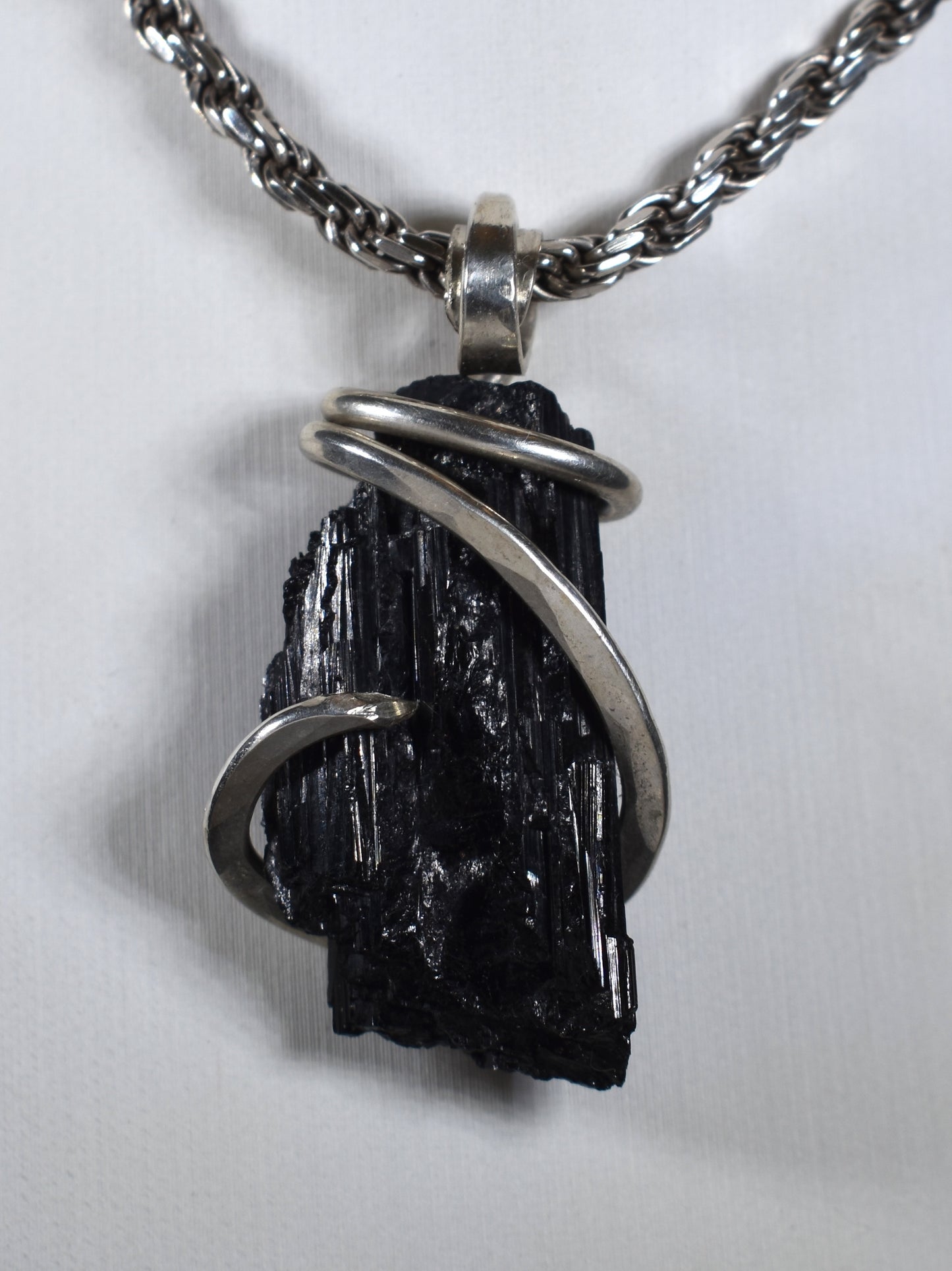 Black Tourmaline Handmade Stone Pendant Wrapped in Silver