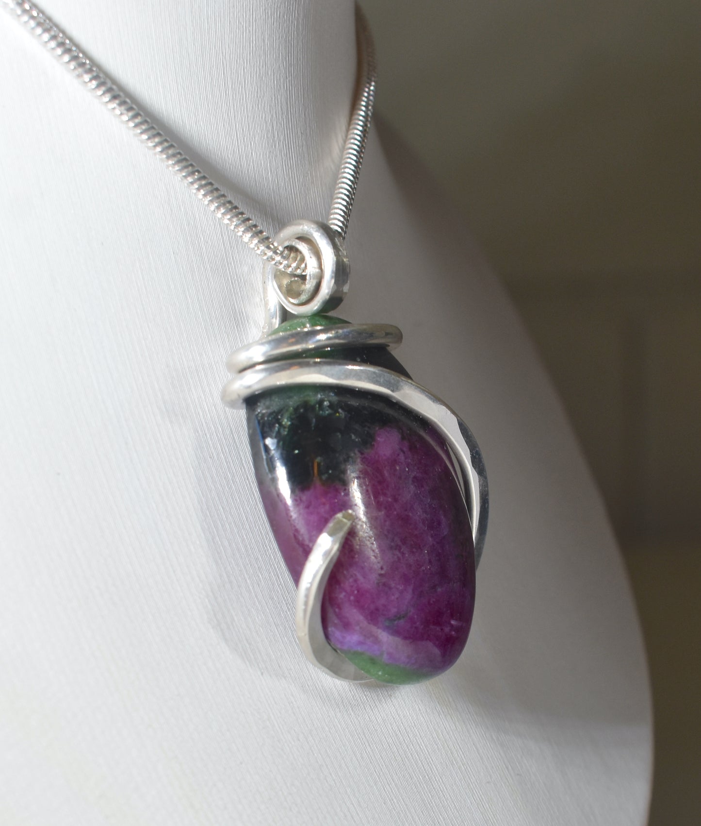 Ruby in Zoisite Handmade Stone Pendant Wrapped in Silver