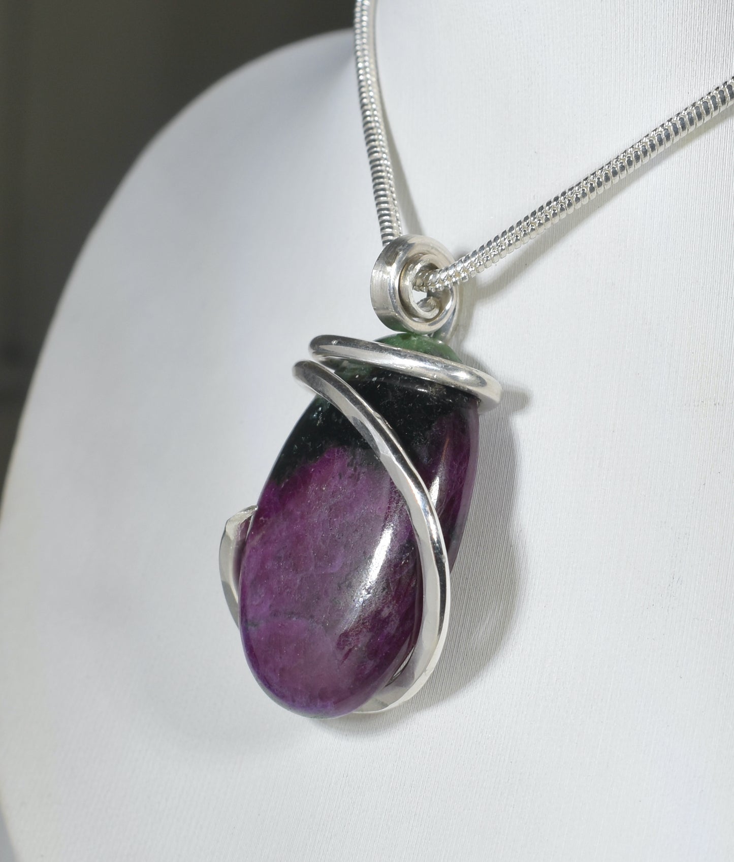 Ruby in Zoisite Handmade Stone Pendant Wrapped in Silver