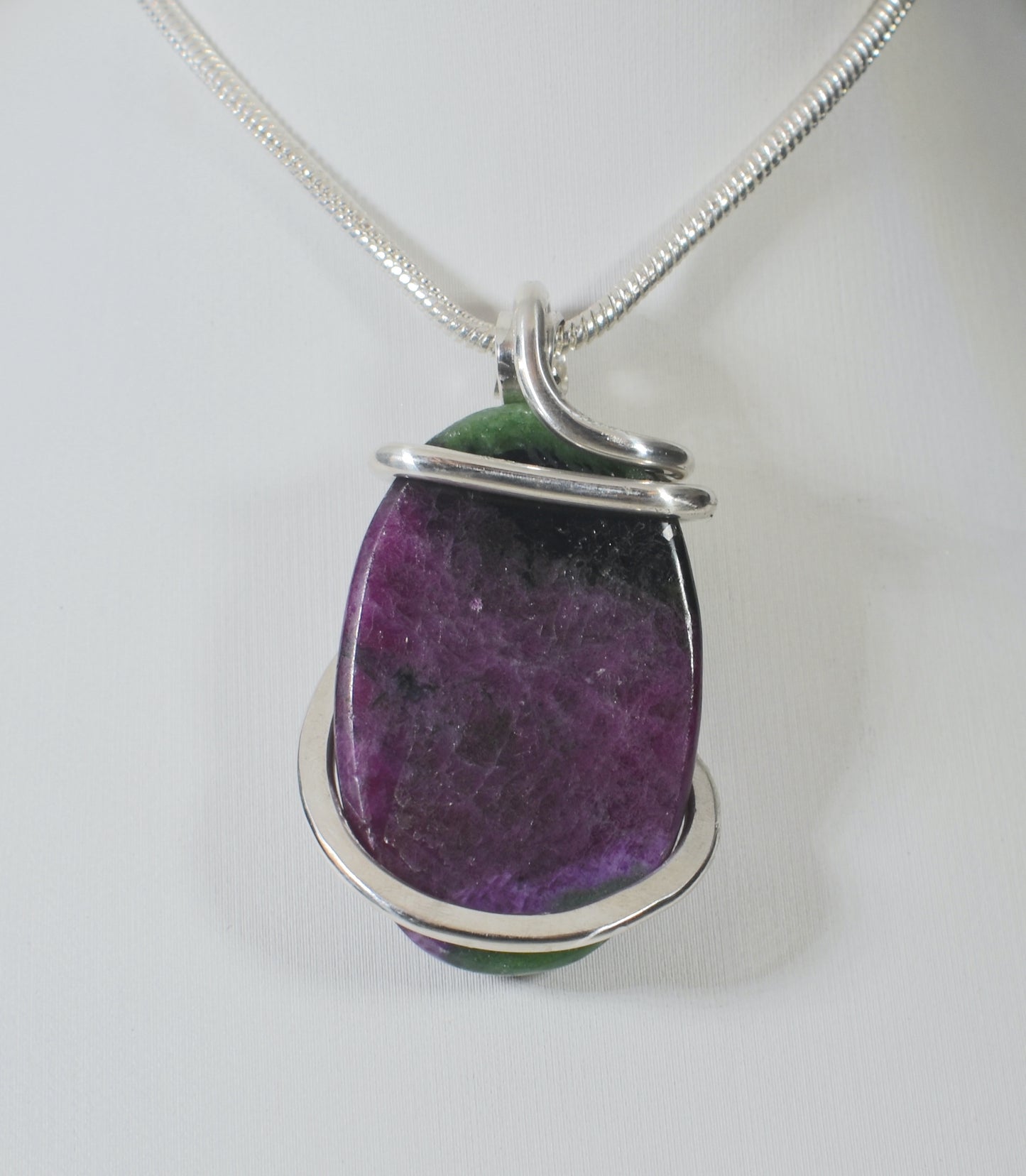Ruby in Zoisite Handmade Stone Pendant Wrapped in Silver