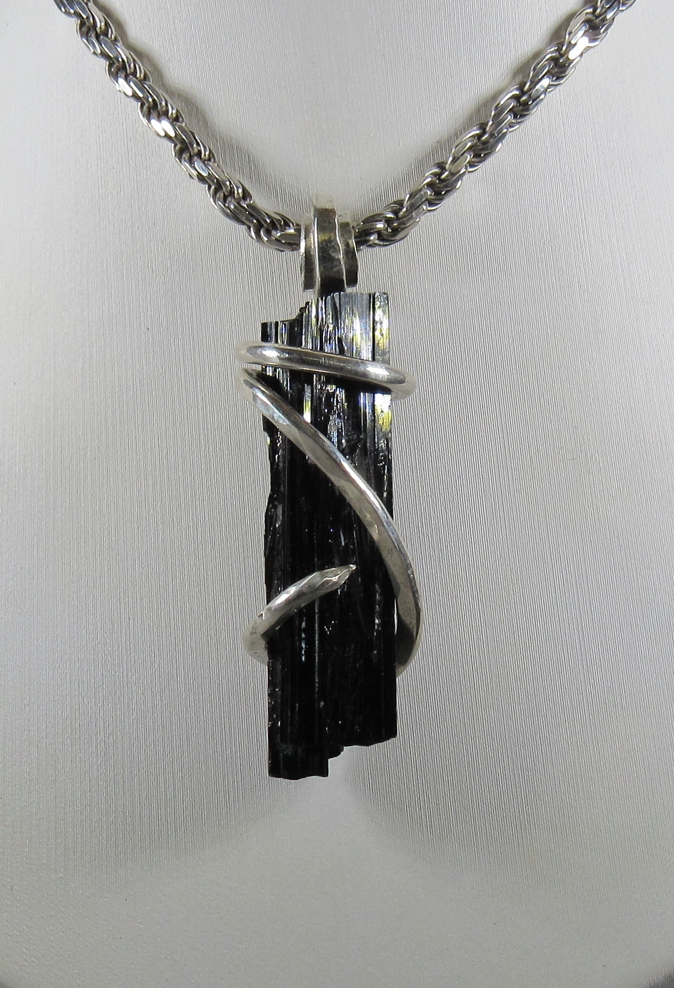 Black Tourmaline Handmade Stone Pendant Wrapped in Silver
