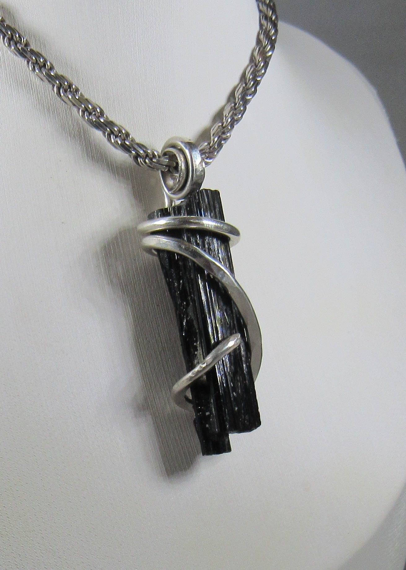 Black Tourmaline Handmade Stone Pendant Wrapped in Silver