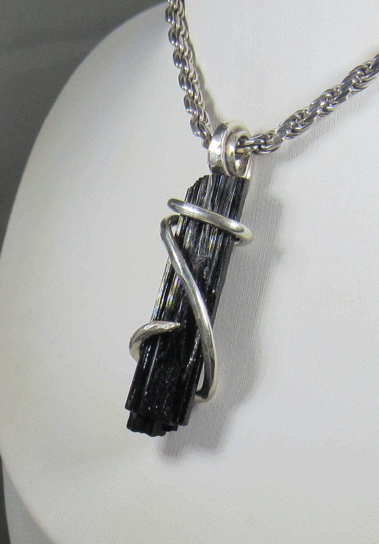 Black Tourmaline Handmade Stone Pendant Wrapped in Silver
