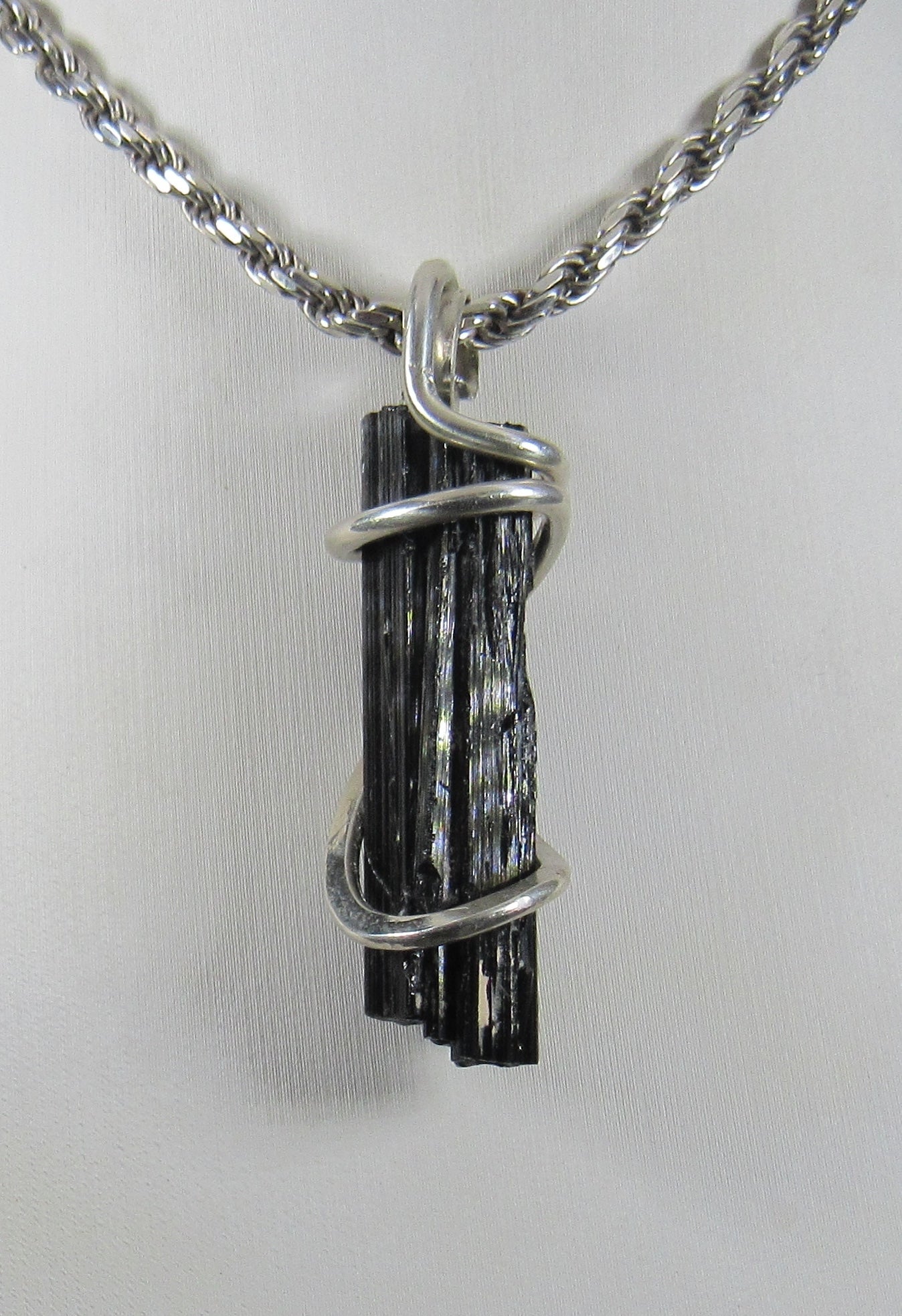 Black Tourmaline Handmade Stone Pendant Wrapped in Silver