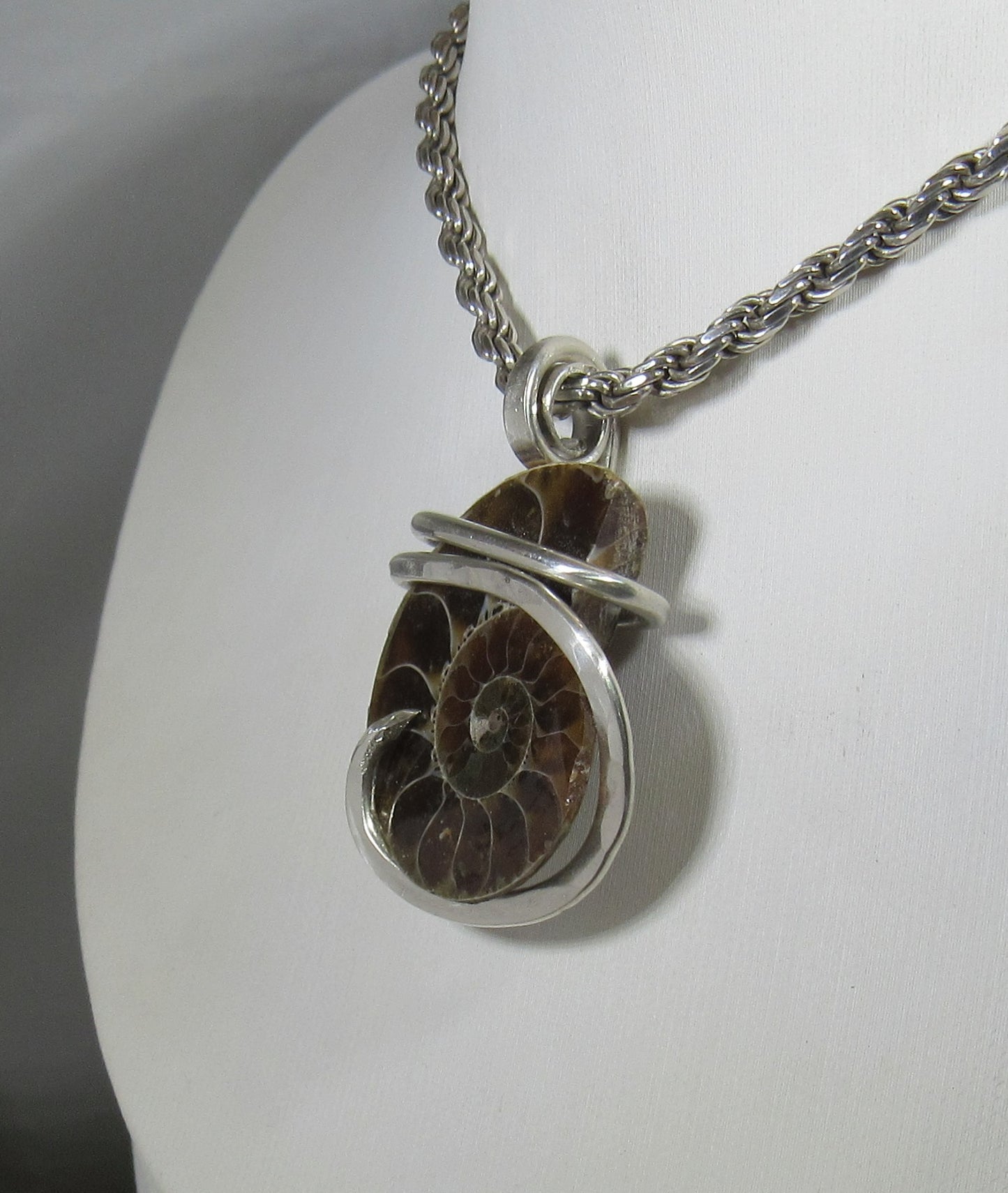 Ammonite Pendant Hand Wrapped in Silver