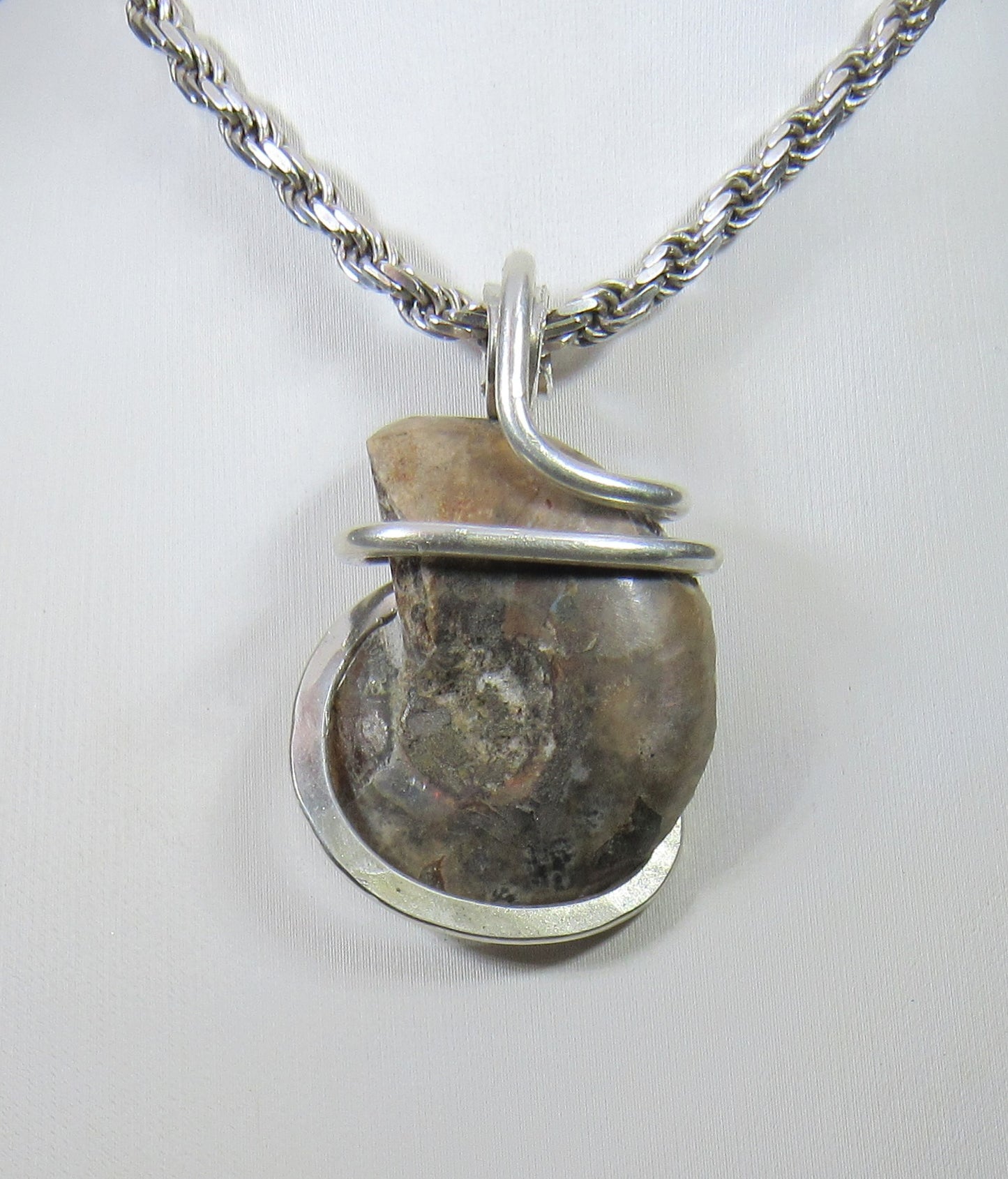 Ammonite Pendant Hand Wrapped in Silver