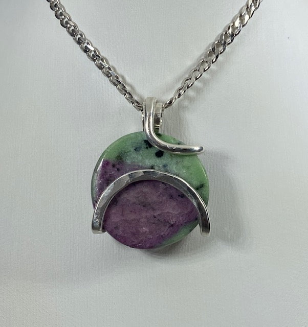 Ruby in Zoisite Pendant Necklace 925 Sterling Silver