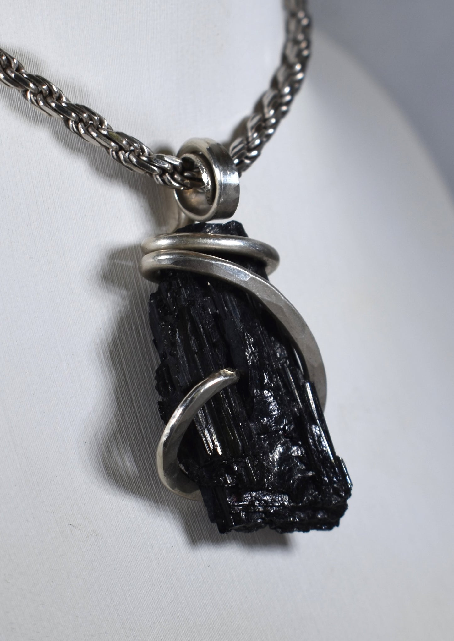 Black Tourmaline Handmade Stone Pendant Wrapped in Silver
