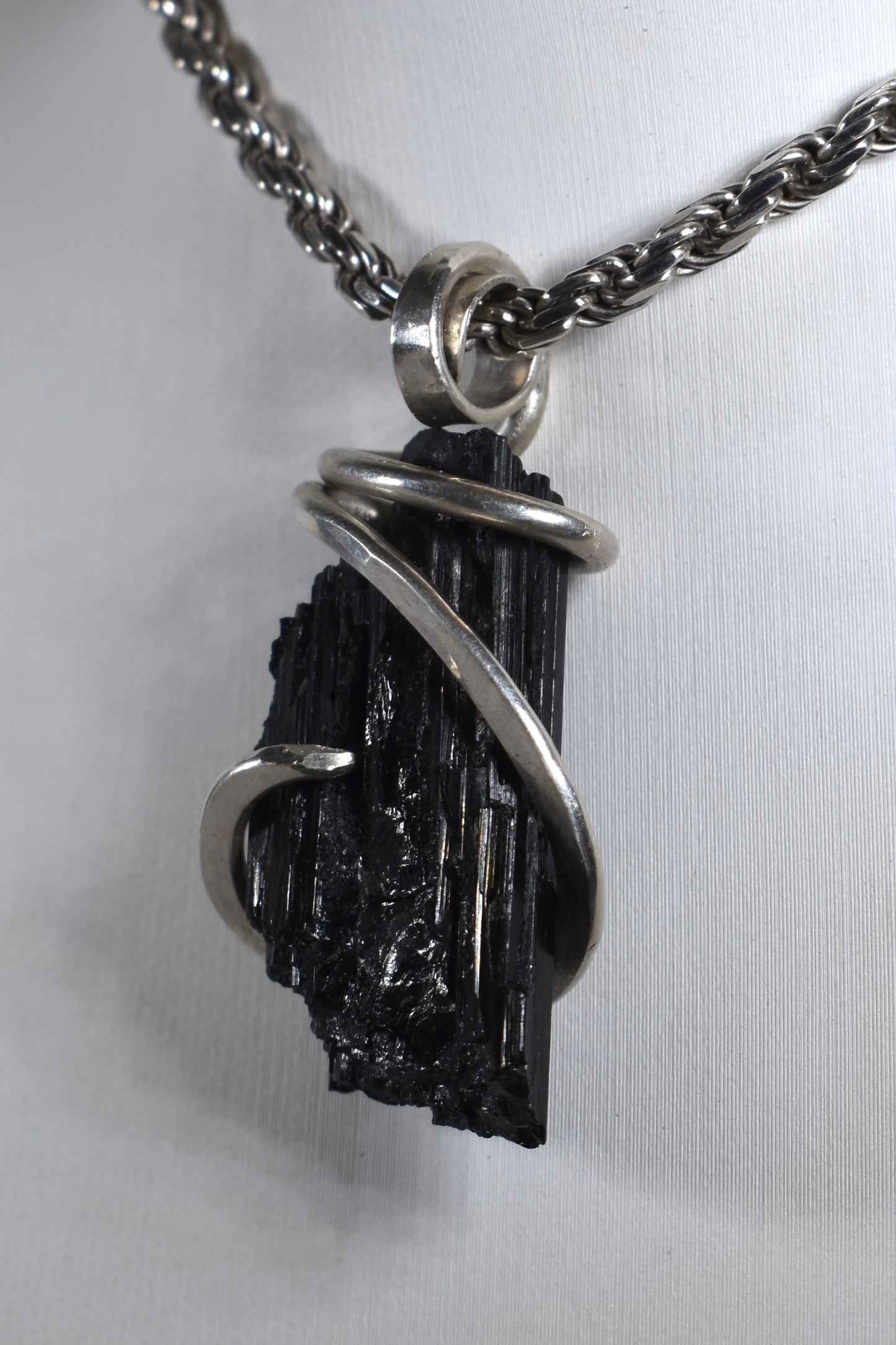 Black Tourmaline Handmade Stone Pendant Wrapped in Silver