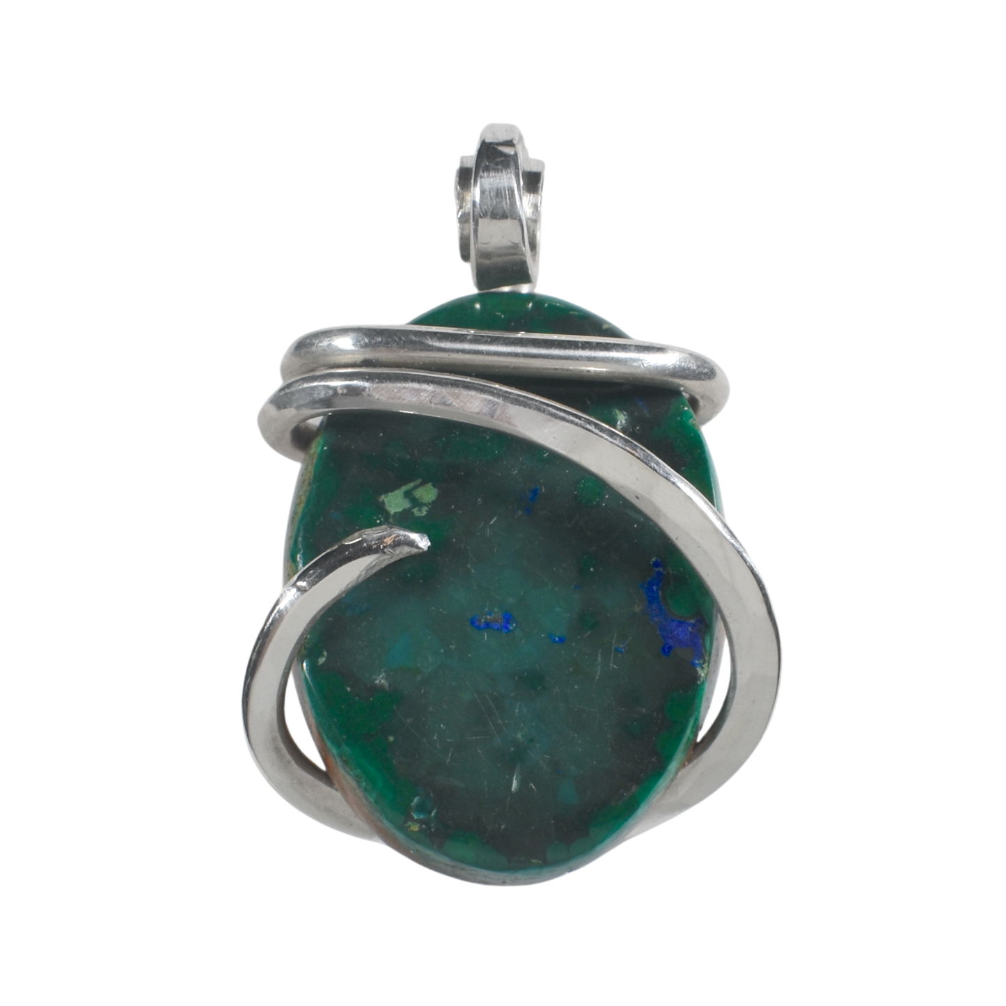 Azurite and Malachite Handmade Stone Pendant Wrapped in Silver
