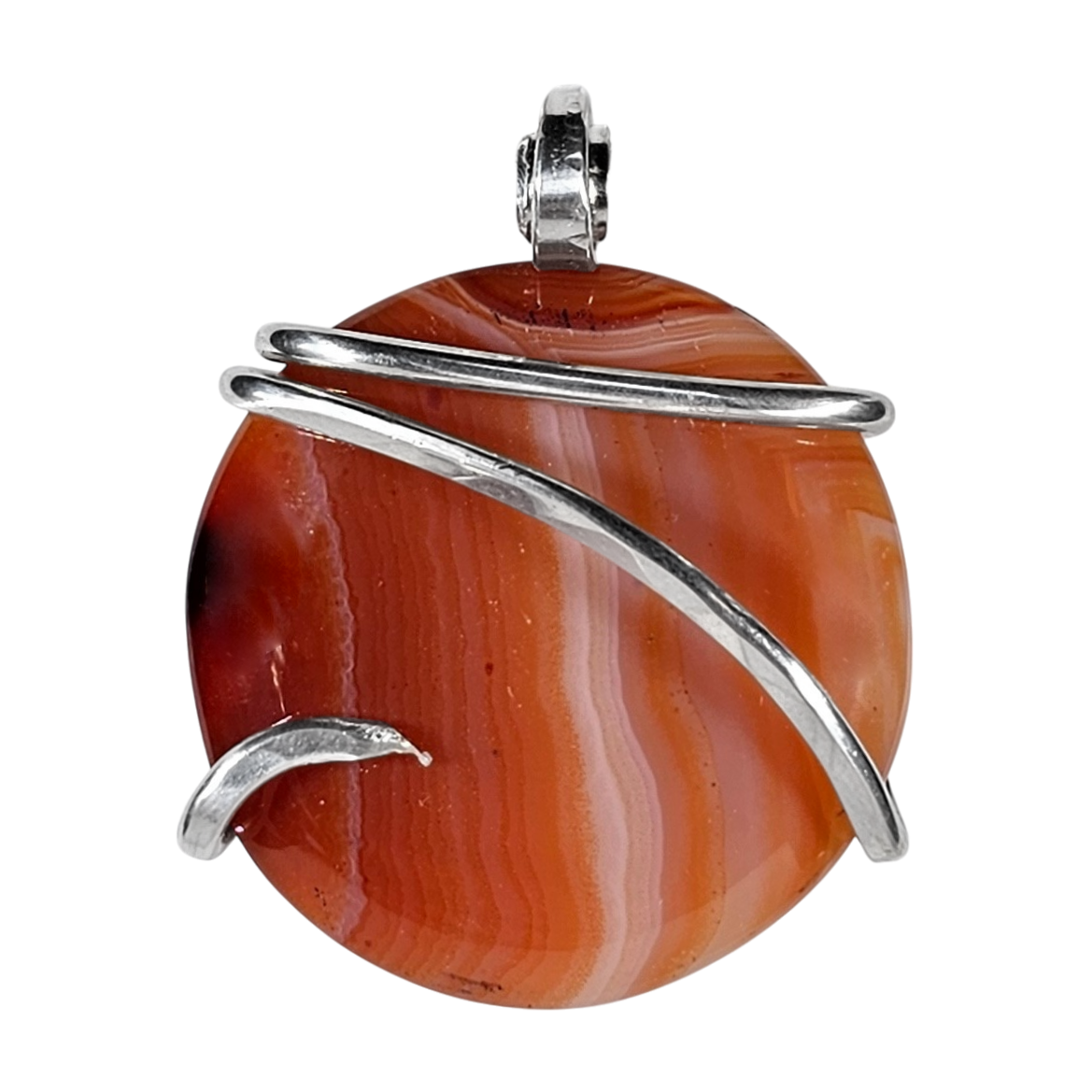 Carnelian Agate Handmade Stone Pendant Wrapped in Silver