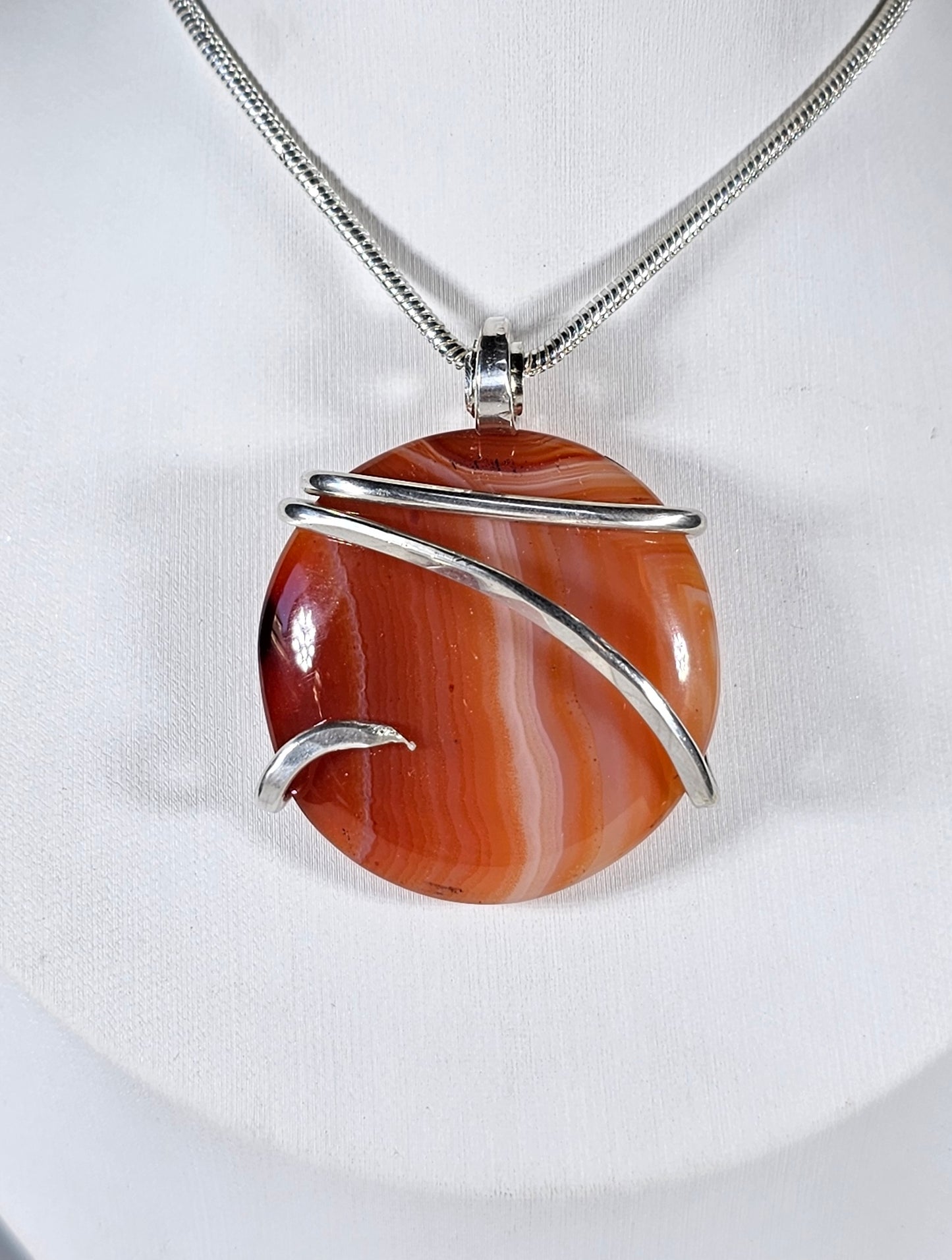 Carnelian Agate Handmade Stone Pendant Wrapped in Silver