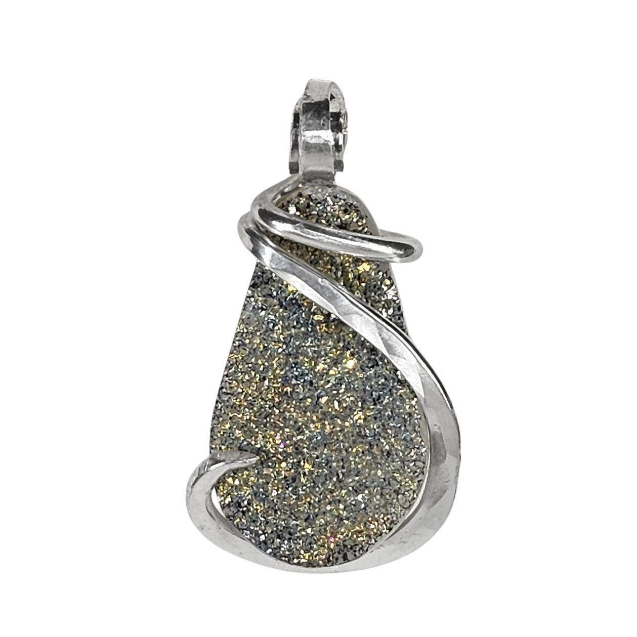 Agatized Drusy Handmade Crystal Pendant Wrapped in Silver