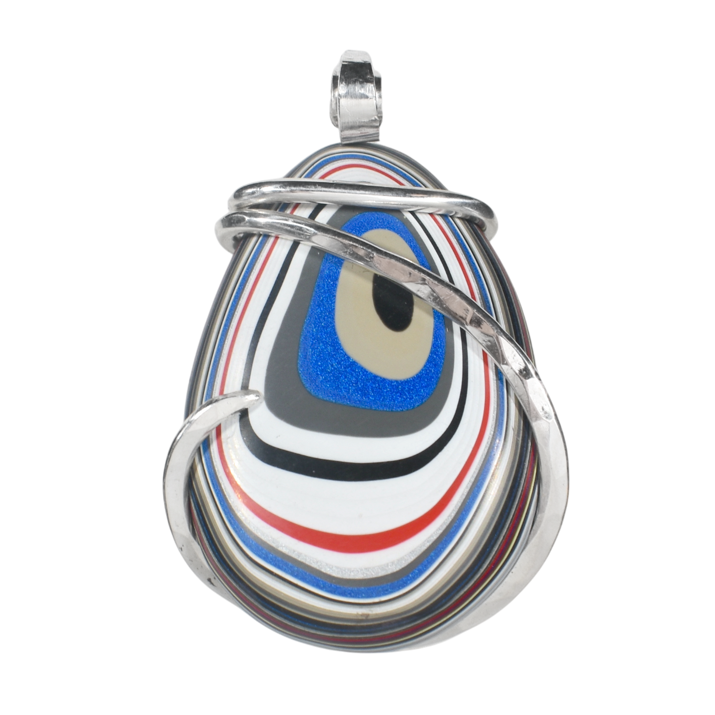 Fordite Handmade Stone Pendant Wrapped in Silver