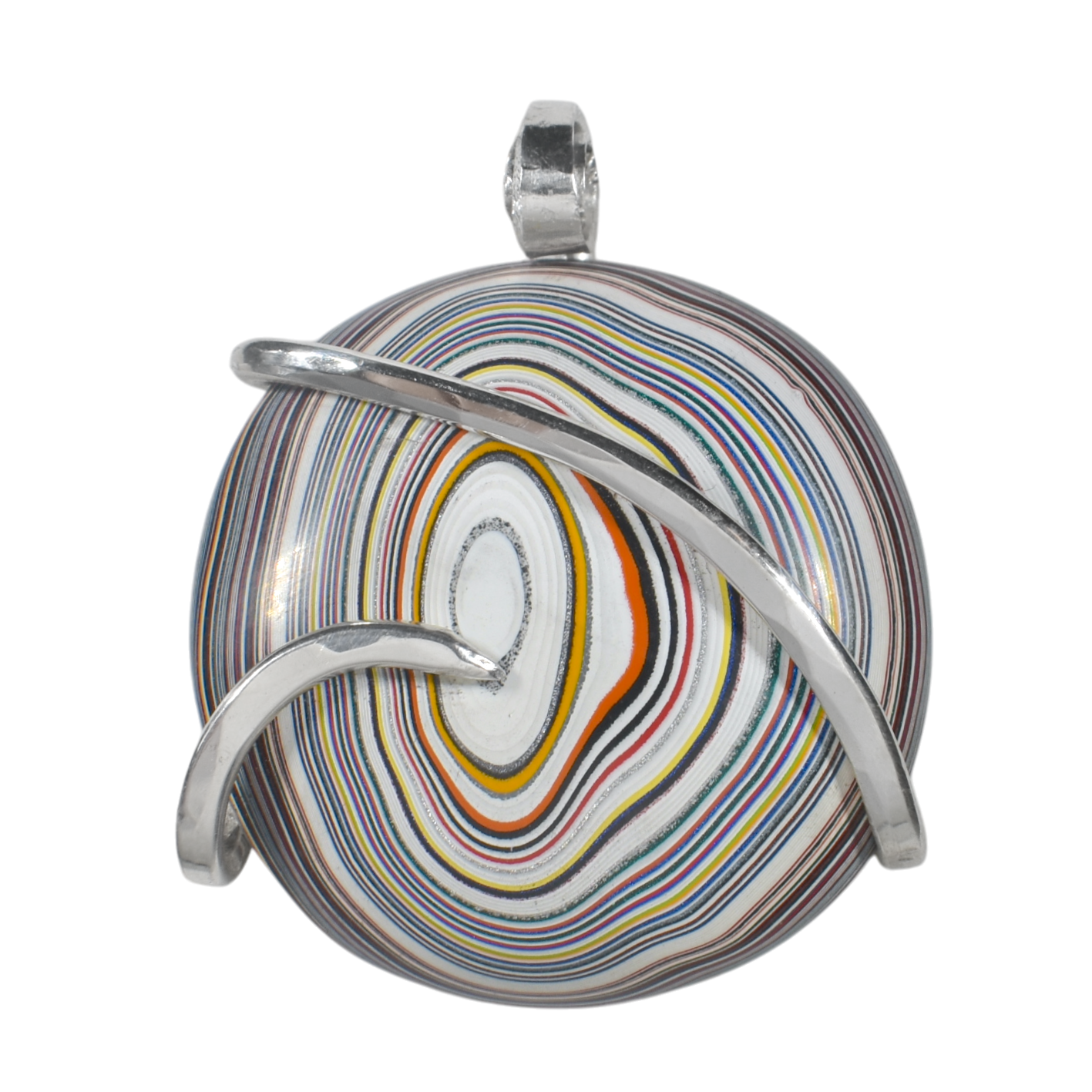 Fordite Handmade Stone Pendant Wrapped in Silver